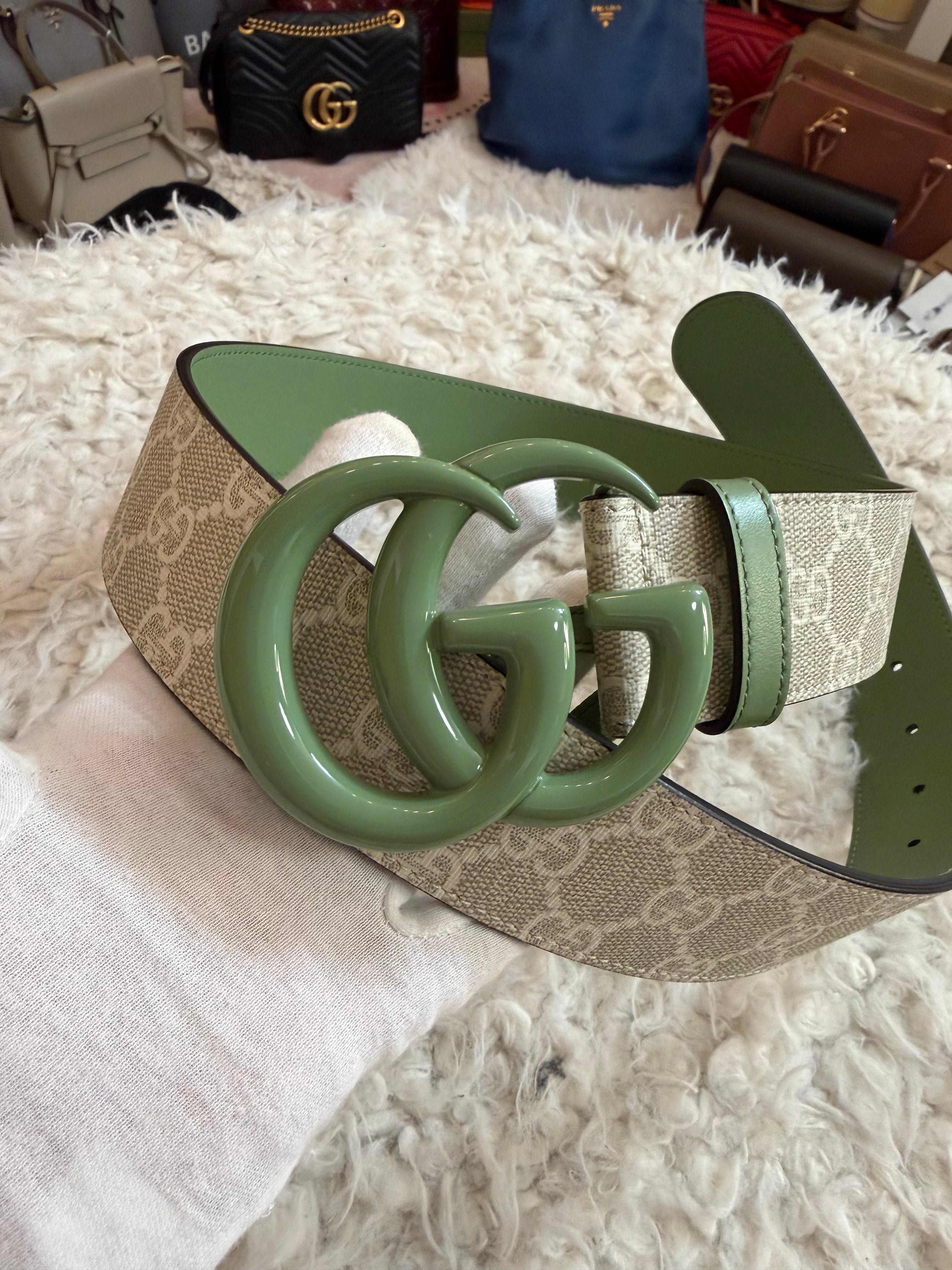Gucci Belt White Gg Green sz 80 Bnew Limited