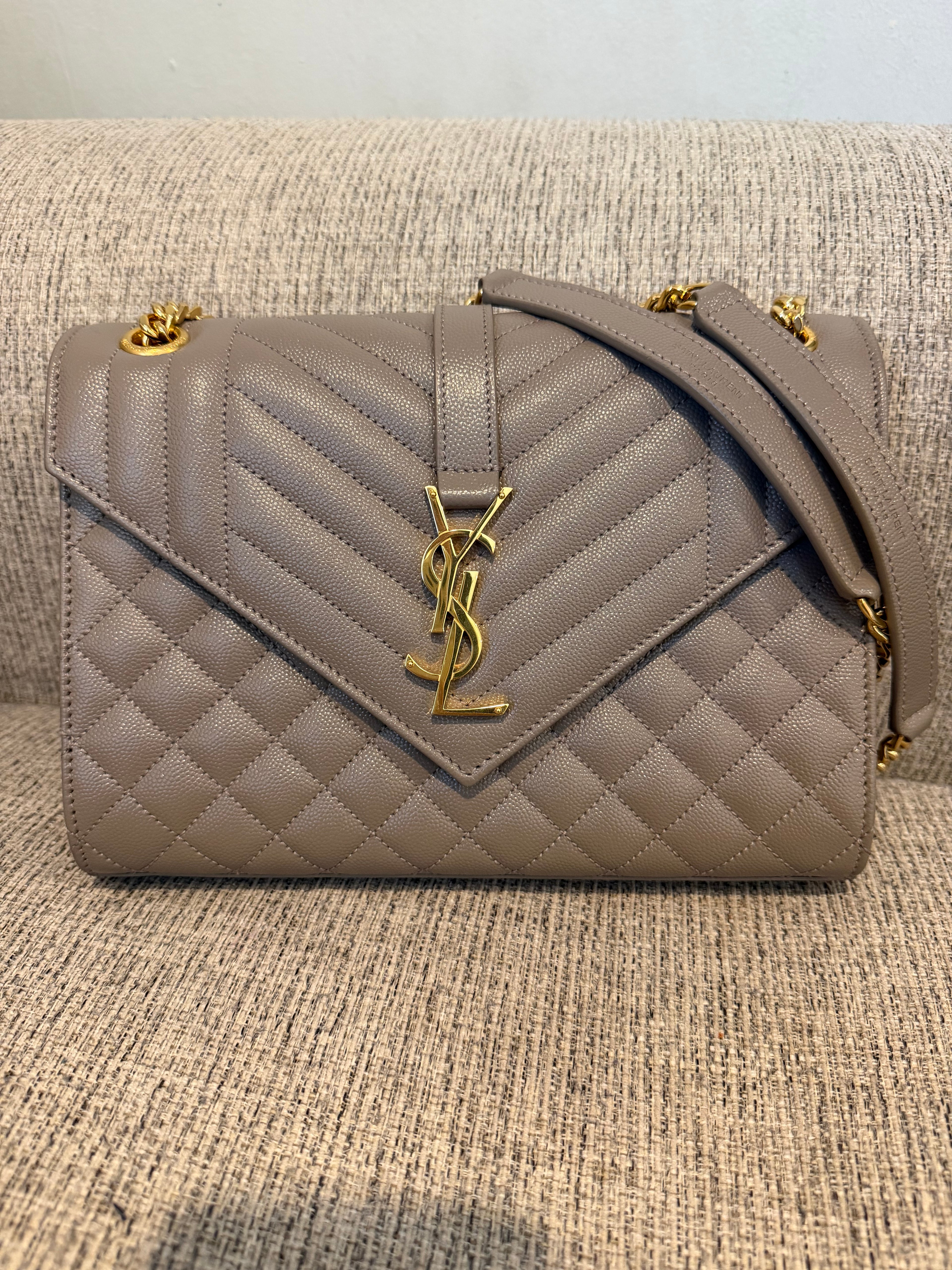 YSL Envelope Medium Taupe