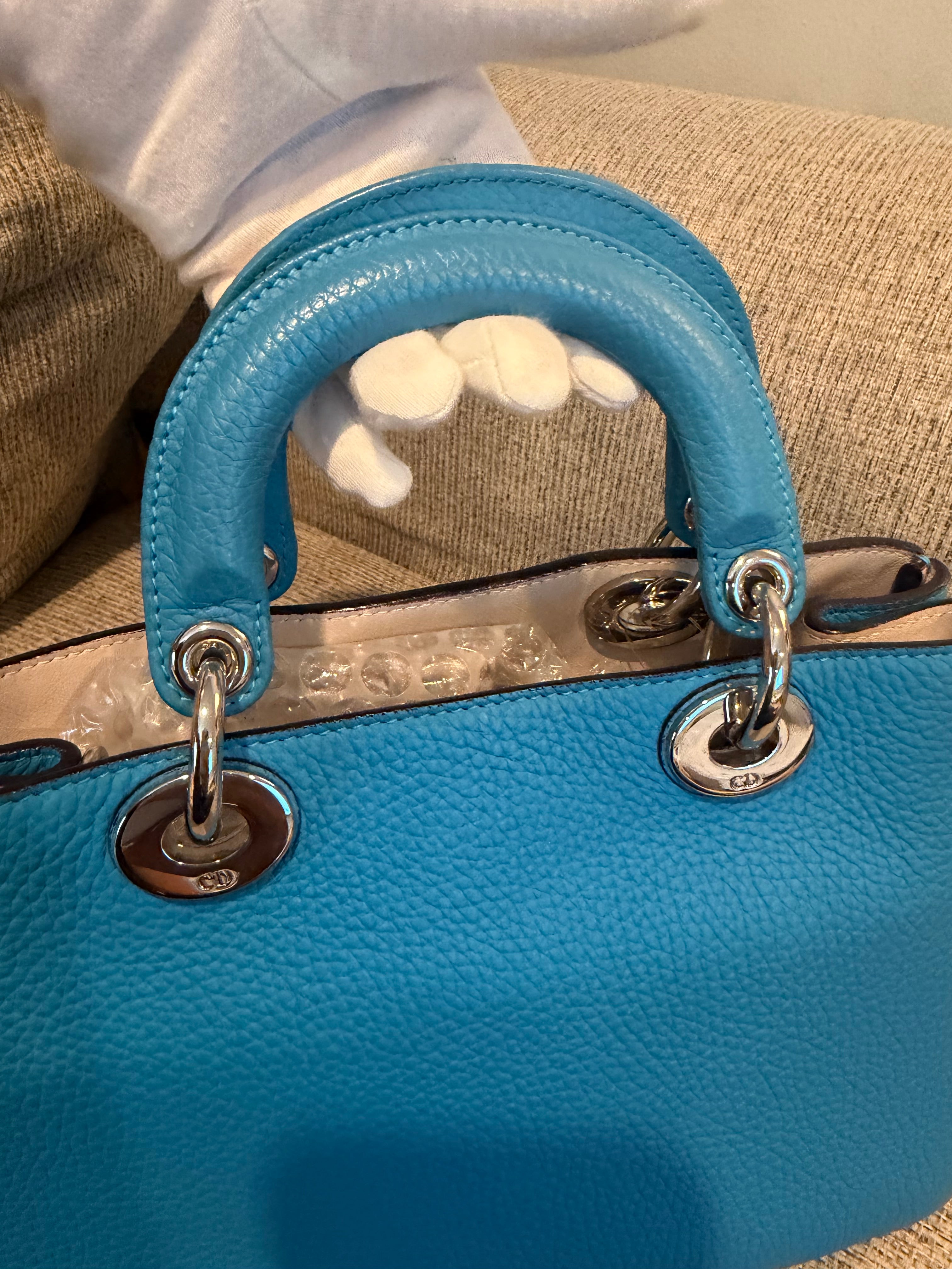 Lady Dior Small Blue Grained Leather