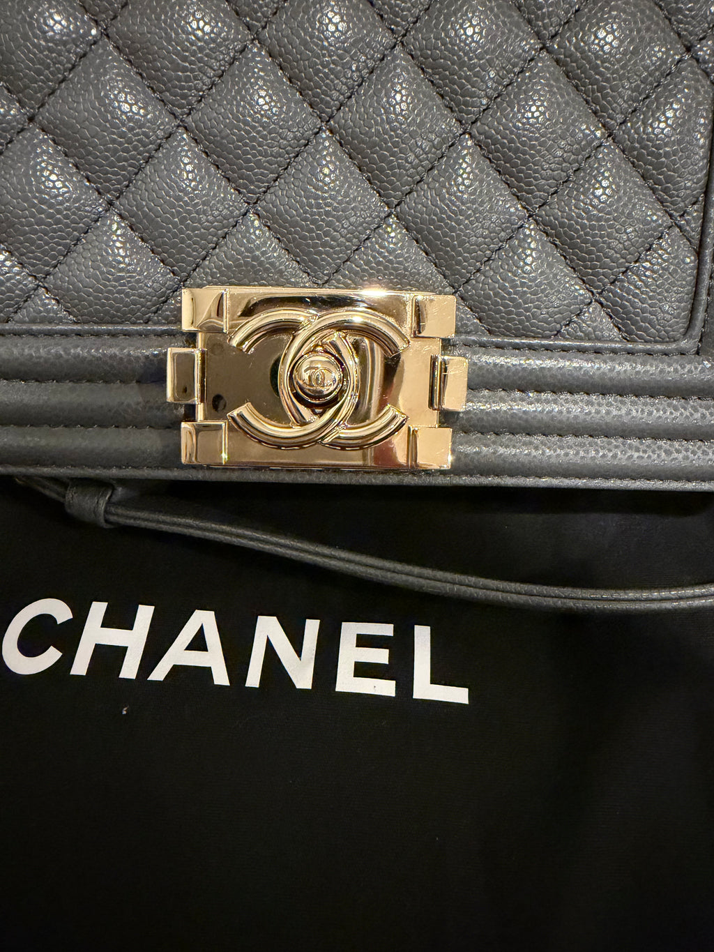 Chanel Leboy Small Grey Champagne Gold HW*Microchipped*