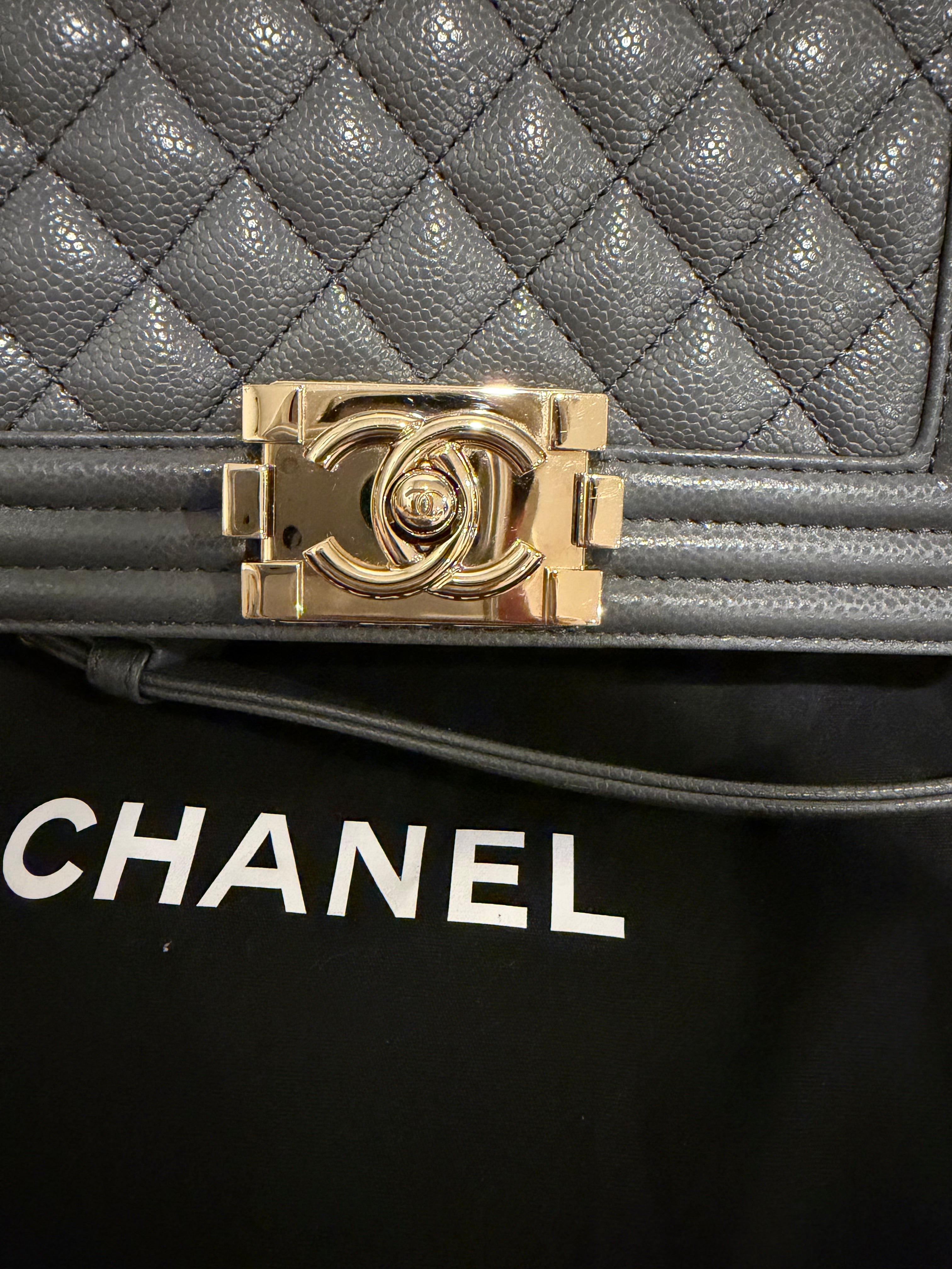 Chanel Leboy Small Grey Champagne Gold HW*Microchipped*