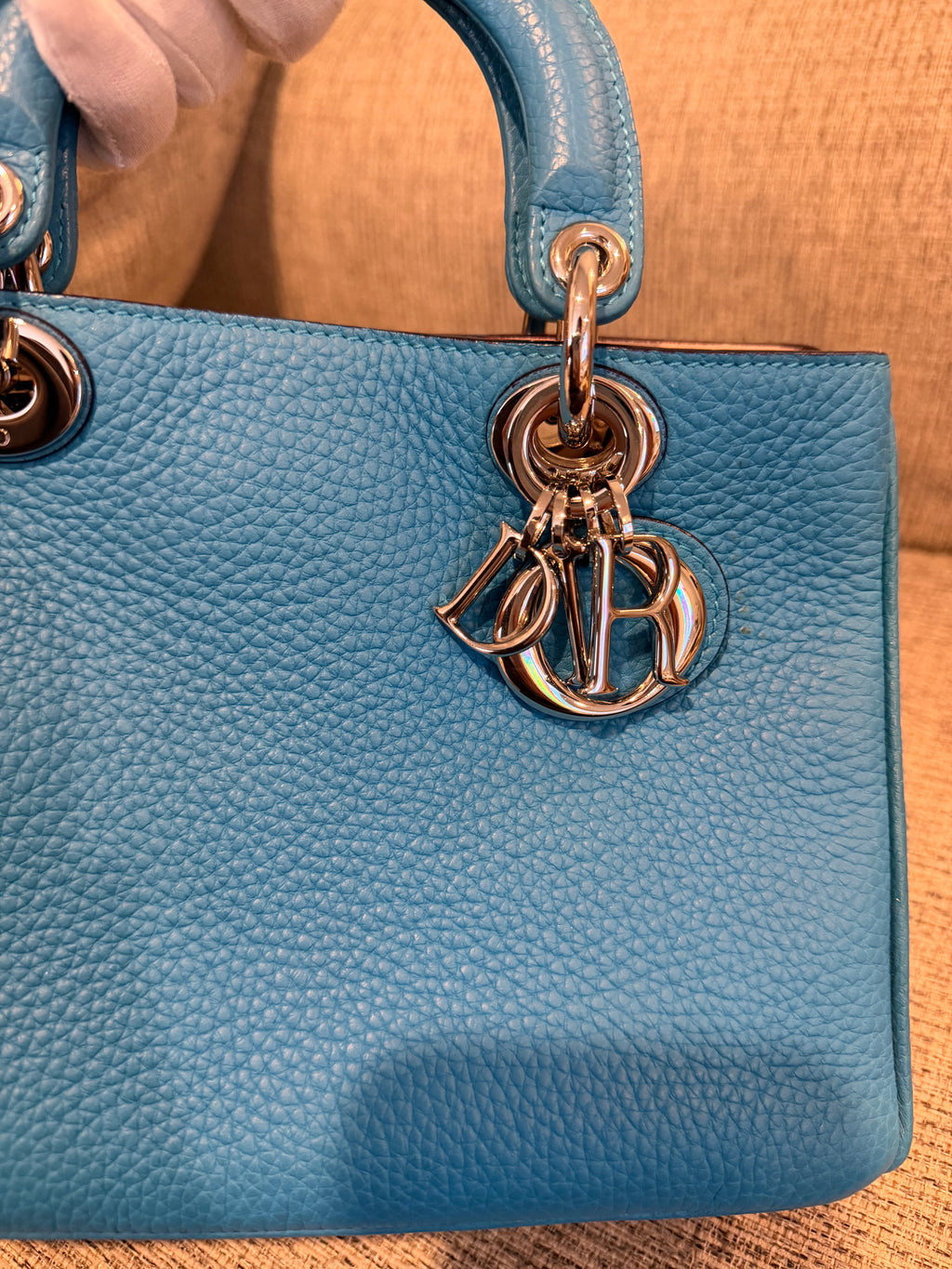 Lady Dior Small Blue Grained Leather
