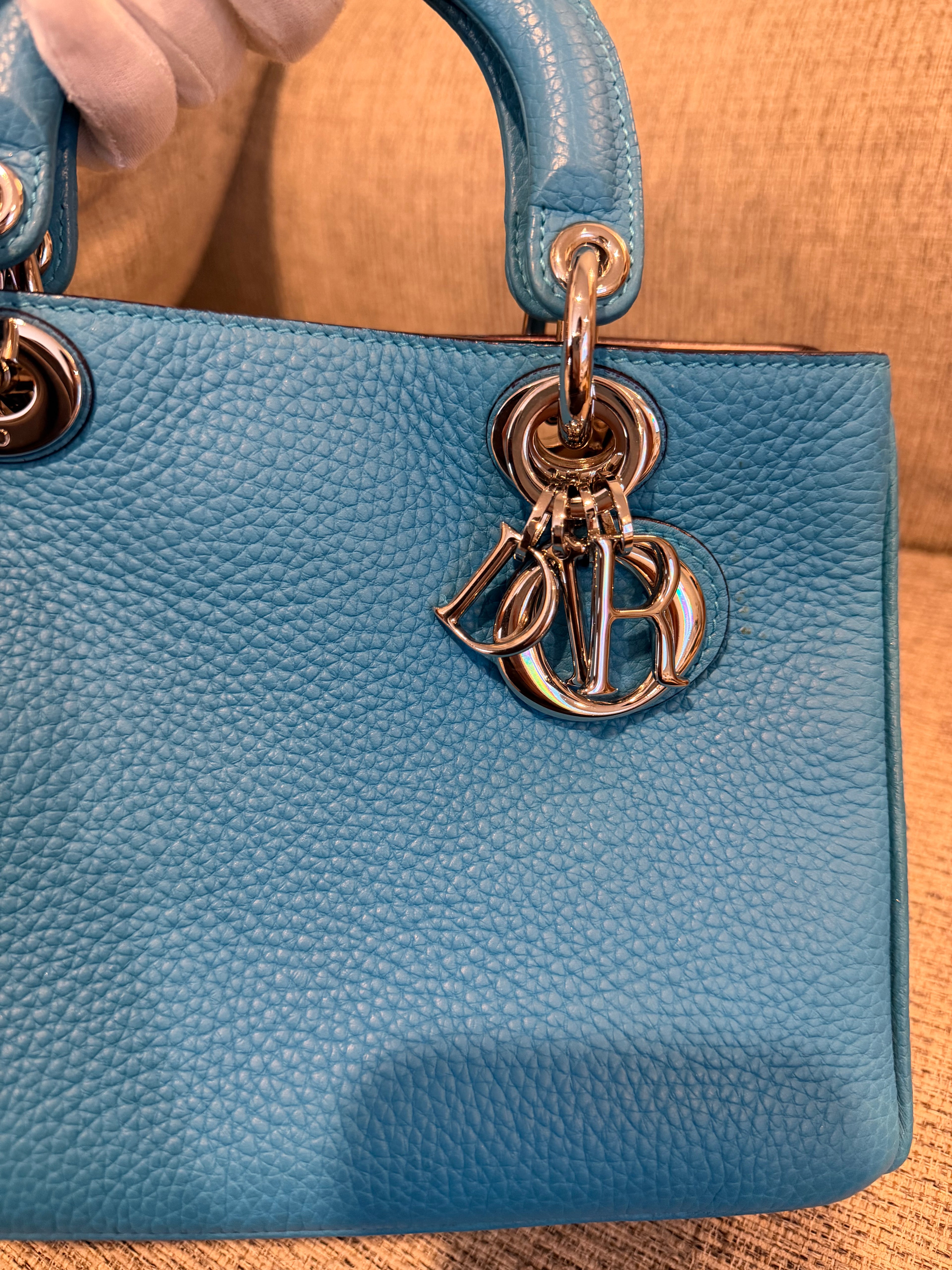 Lady Dior Small Blue Grained Leather