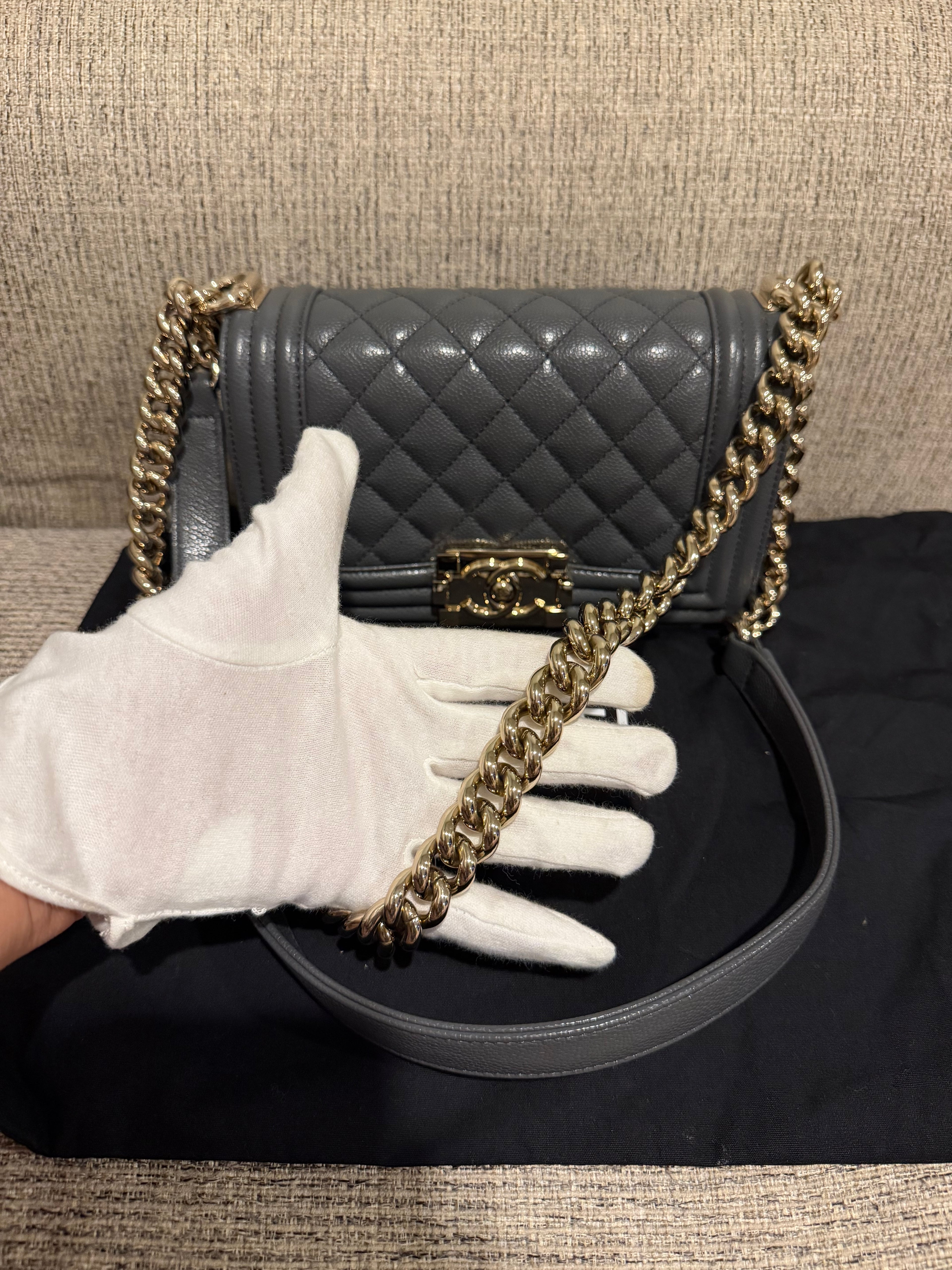 Chanel Leboy Small Grey Champagne Gold HW*Microchipped*