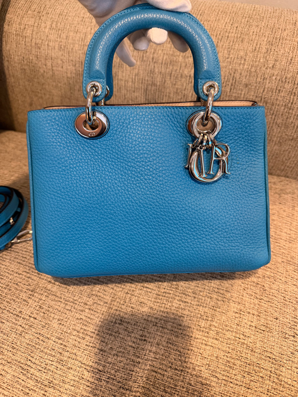 Lady Dior Small Blue Grained Leather
