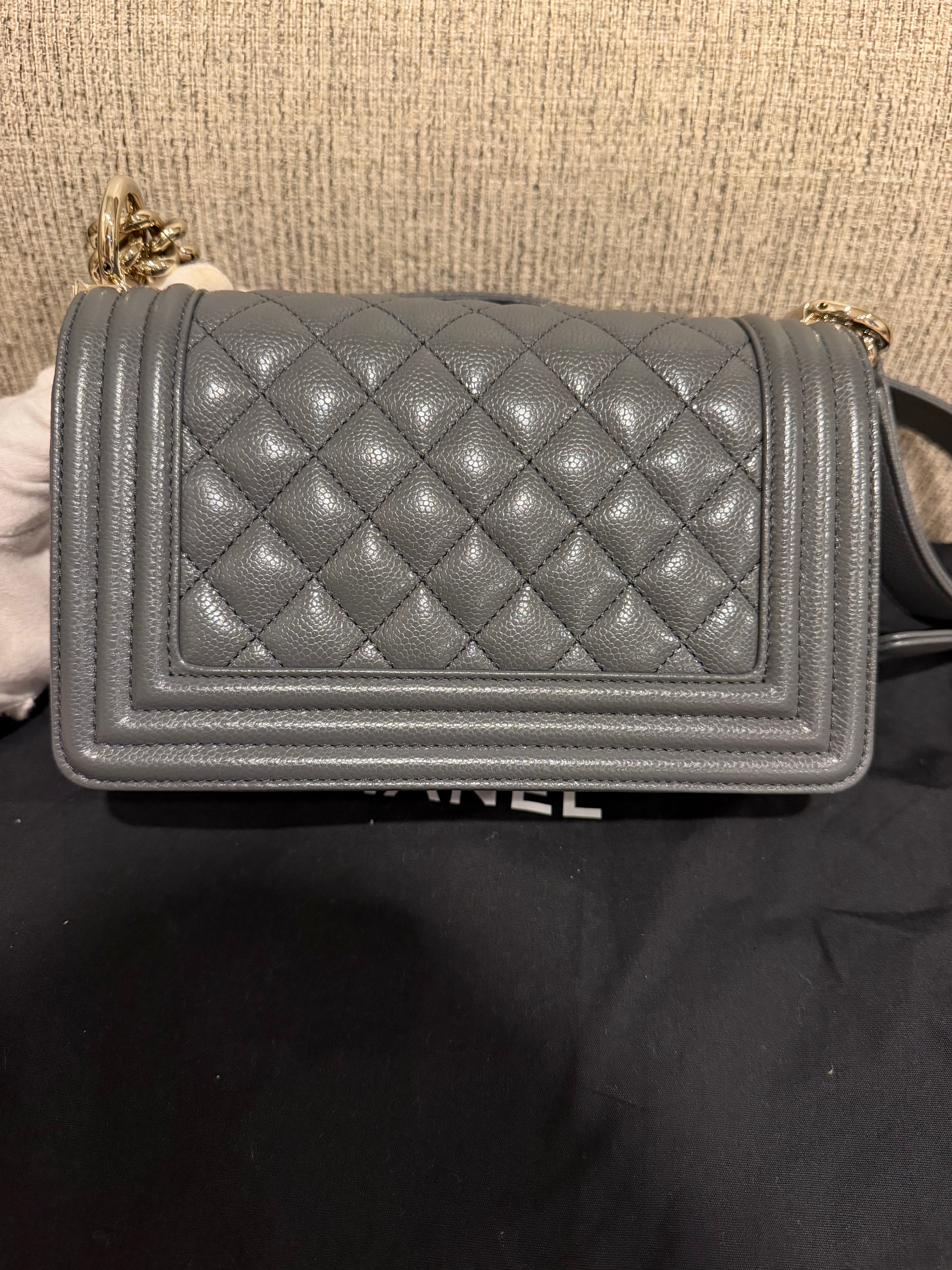 Chanel Leboy Small Grey Champagne Gold HW*Microchipped*