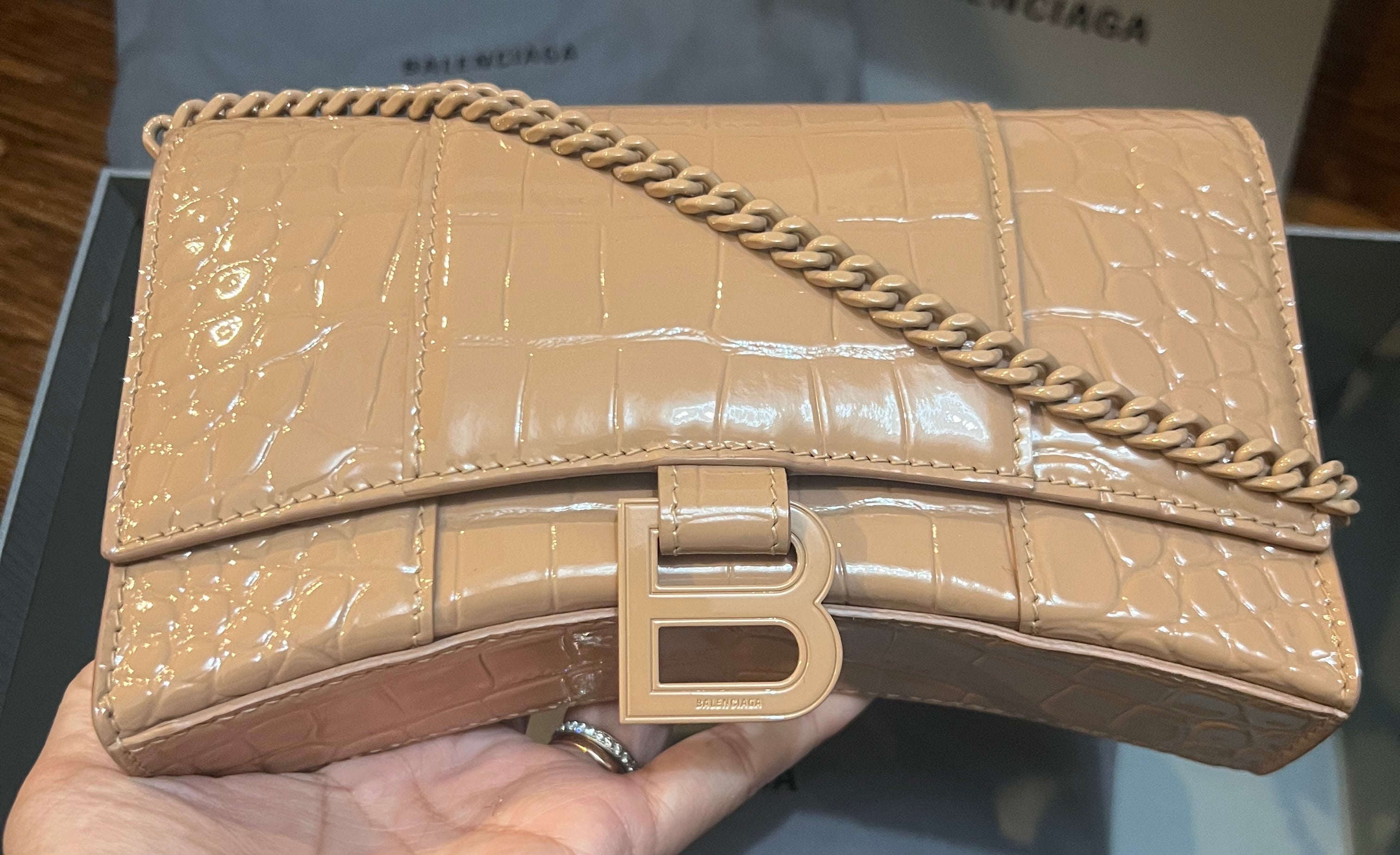 Balenciaga Hourglass WOC Croc Monochrome