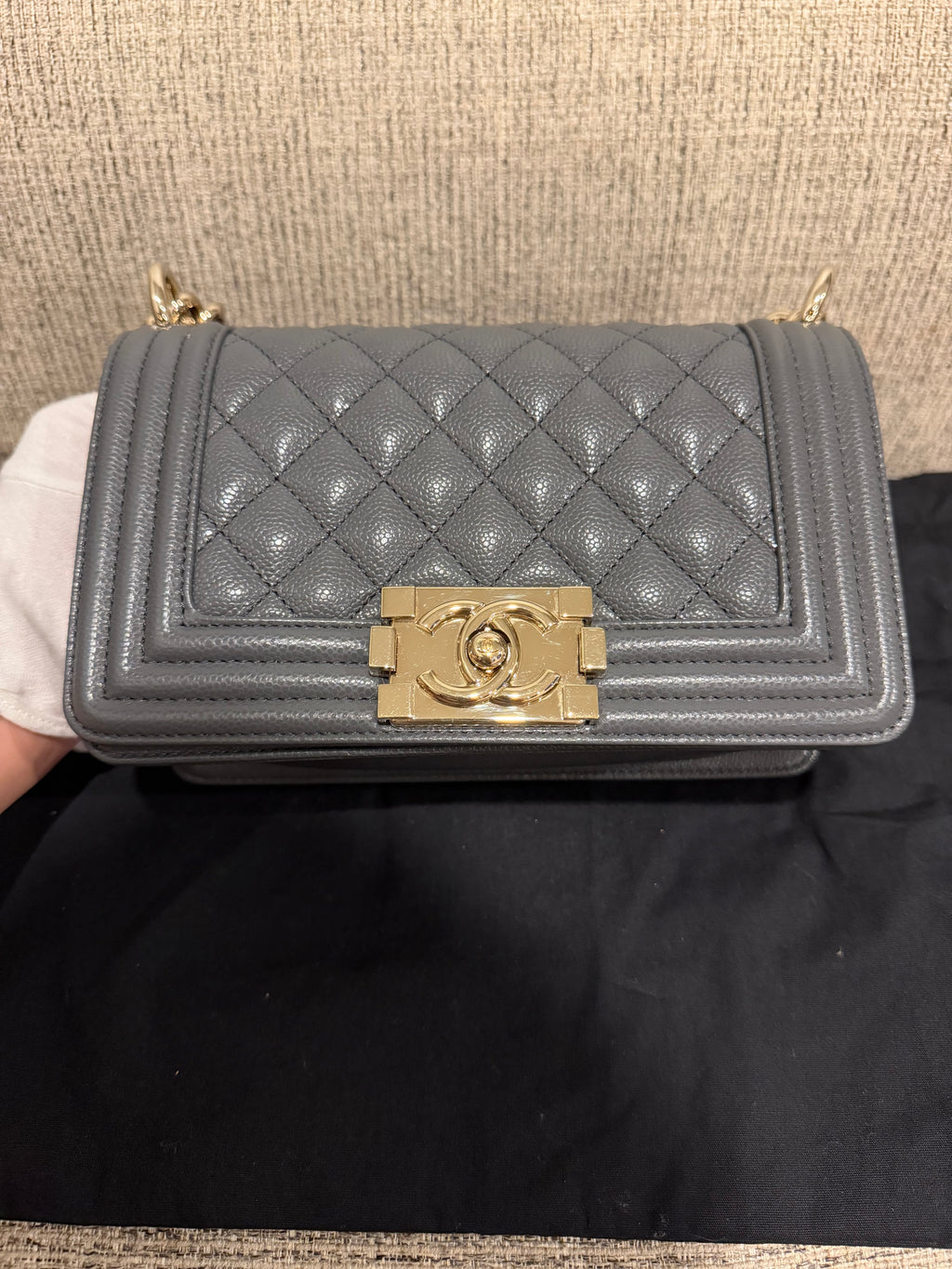 Chanel Leboy Small Grey Champagne Gold HW*Microchipped*
