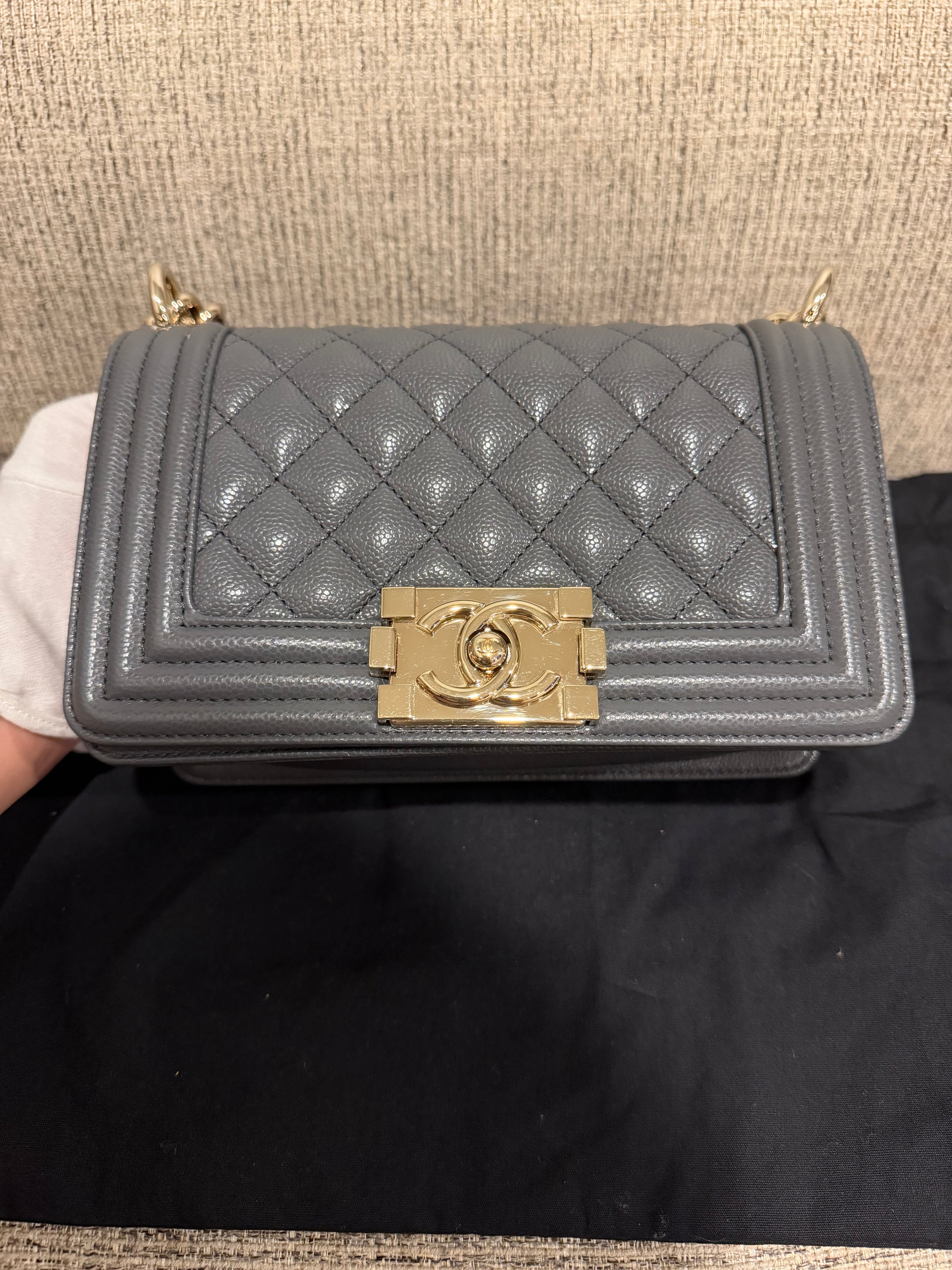 Chanel Leboy Small Grey Champagne Gold HW*Microchipped*