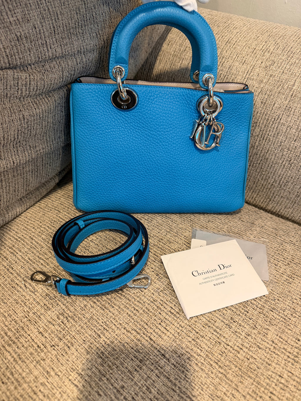 Lady Dior Small Blue Grained Leather