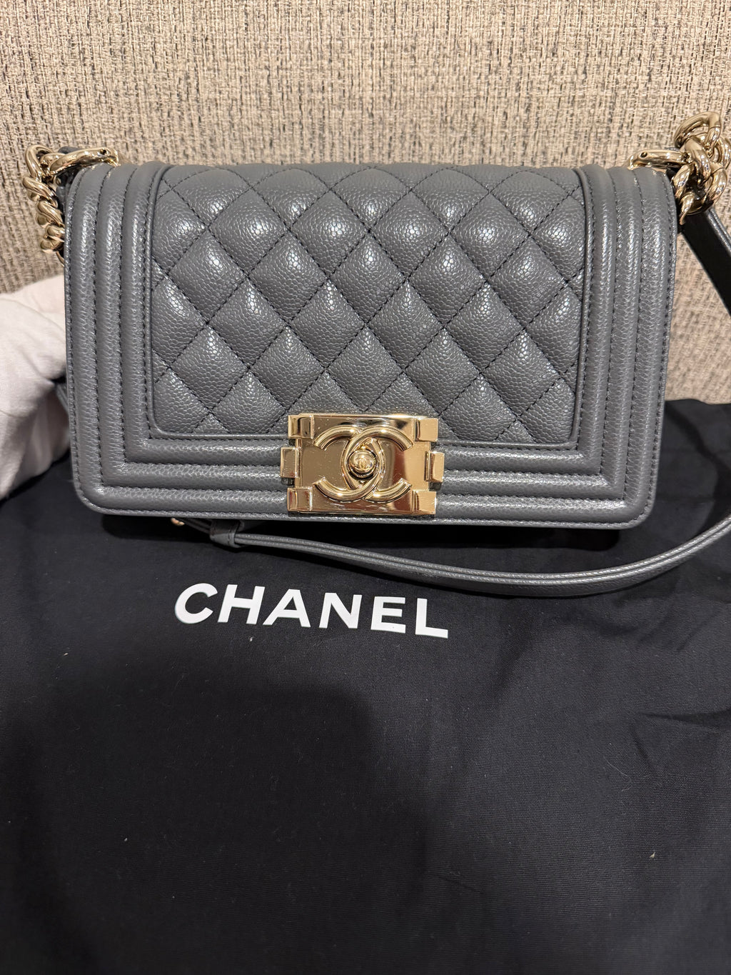 Chanel Leboy Small Grey Champagne Gold HW*Microchipped*