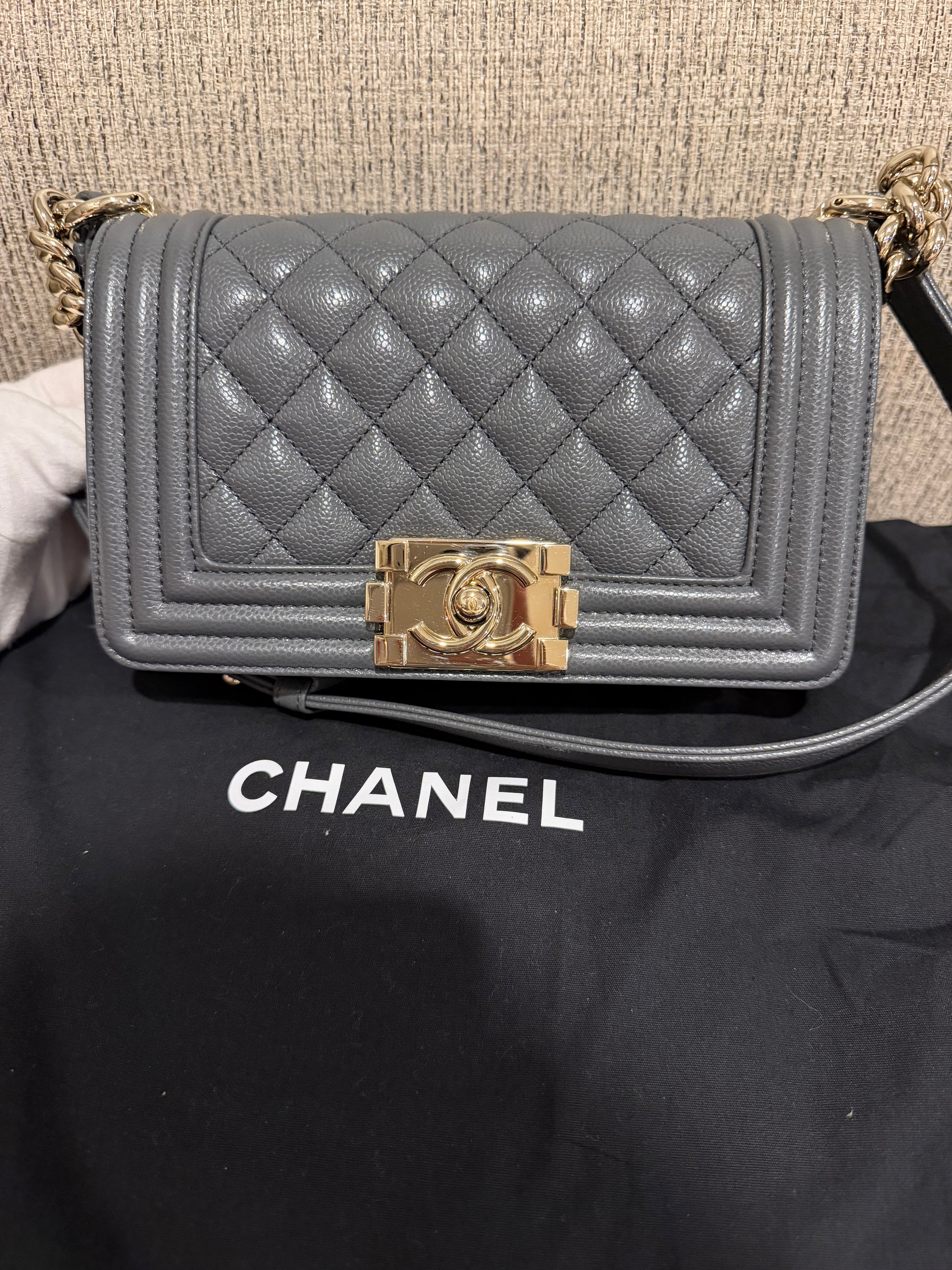 Chanel Leboy Small Grey Champagne Gold HW*Microchipped*