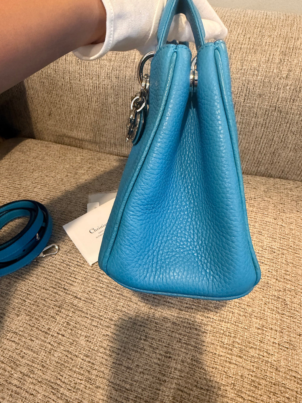 Lady Dior Small Blue Grained Leather