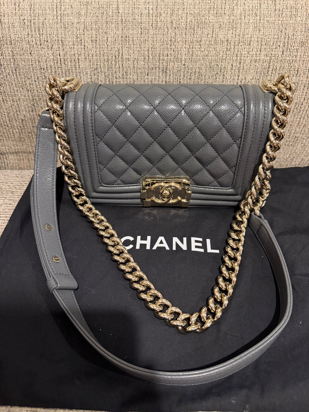 Chanel Leboy Small Grey Champagne Gold HW*Microchipped*