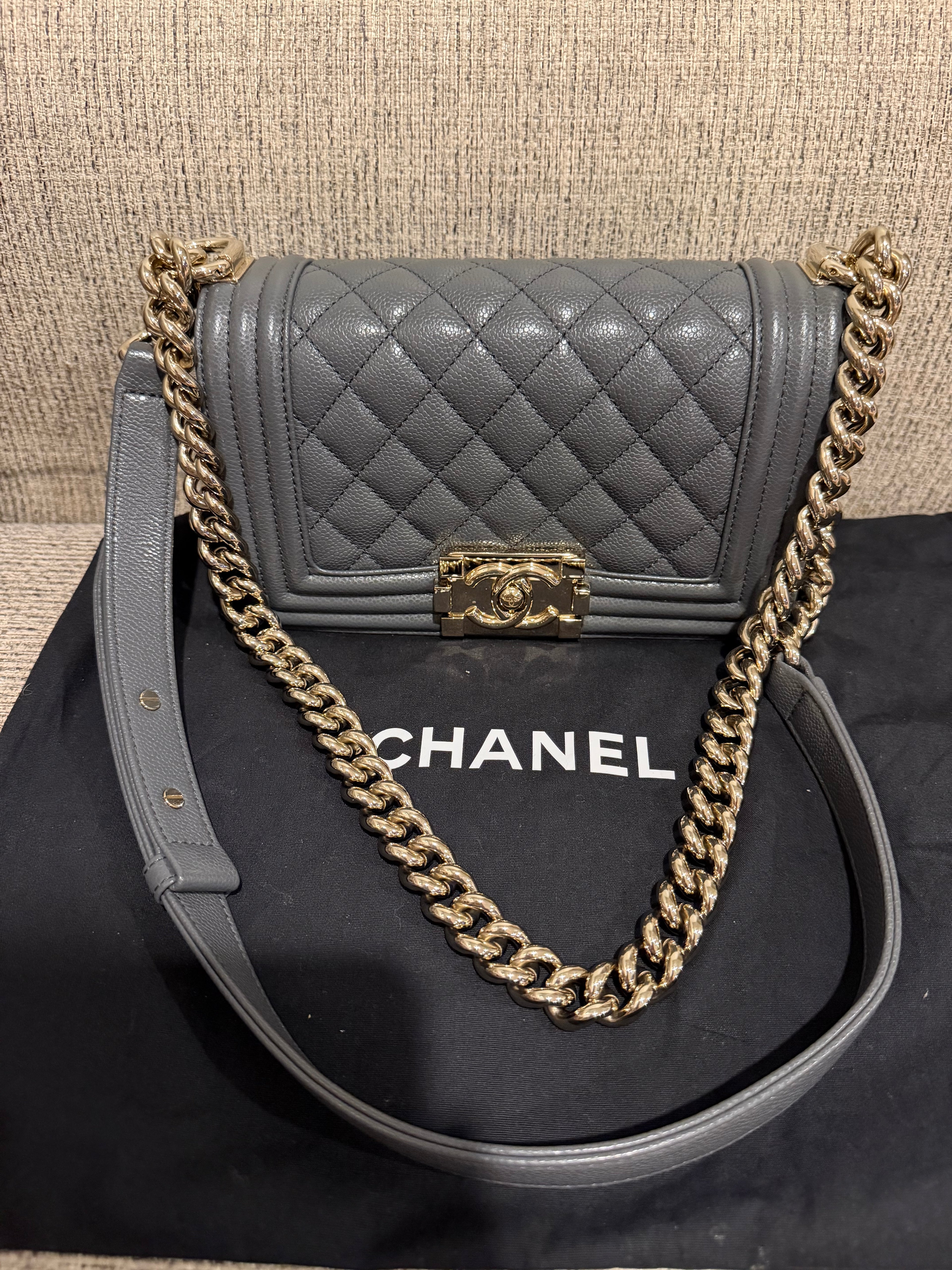 Chanel Leboy Small Grey Champagne Gold HW*Microchipped*