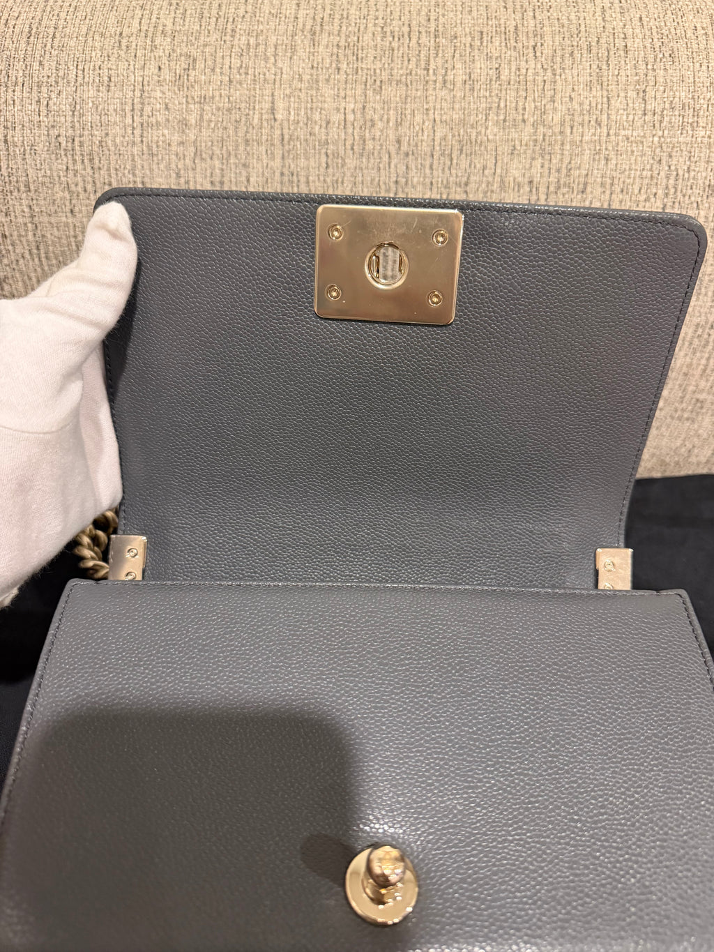 Chanel Leboy Small Grey Champagne Gold HW*Microchipped*