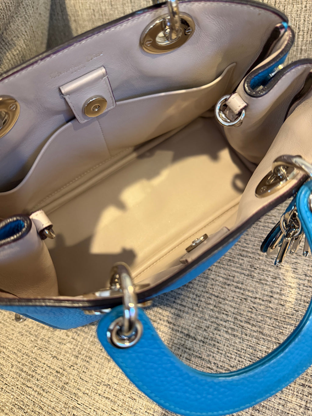 Lady Dior Small Blue Grained Leather