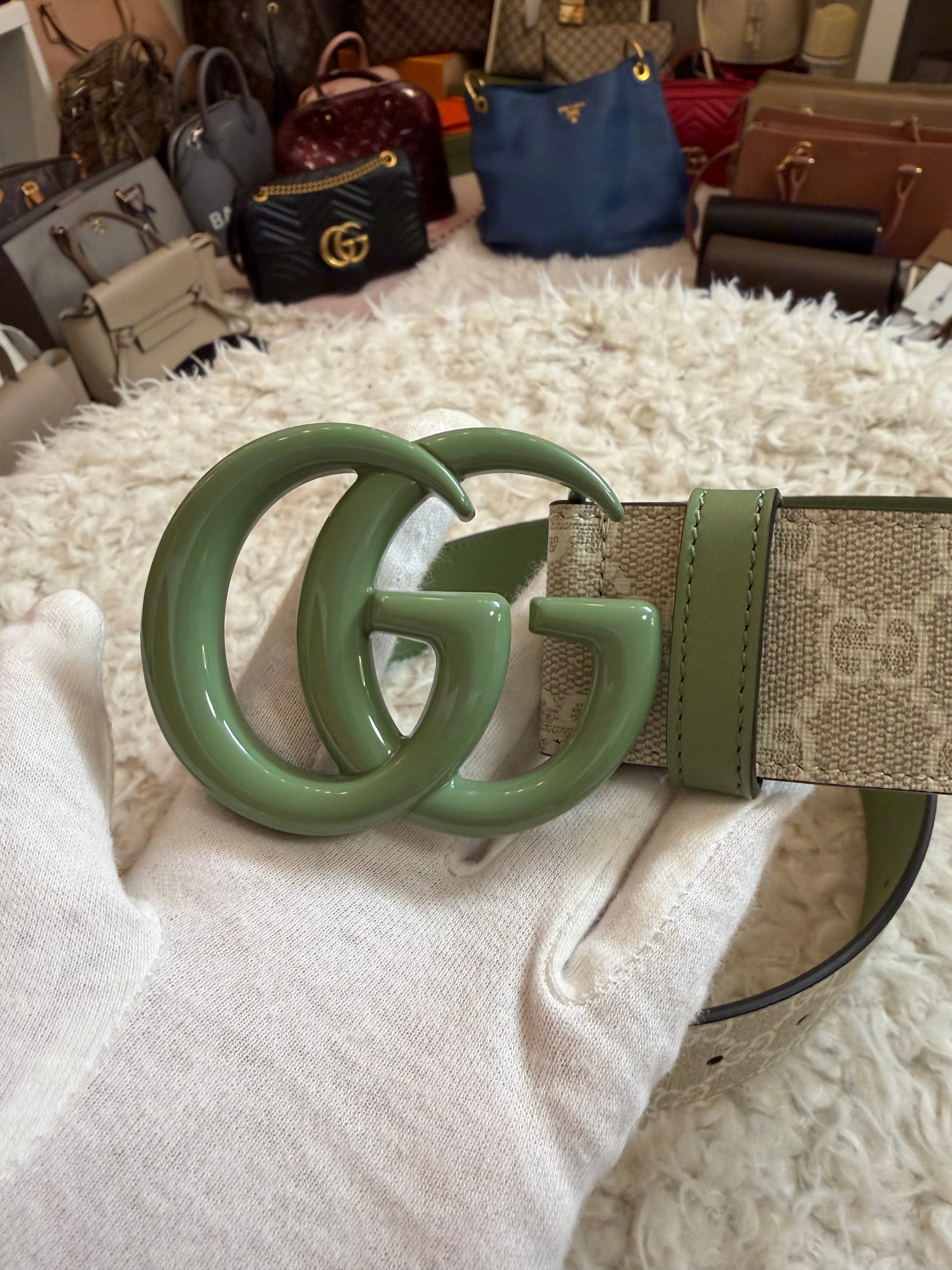 Gucci Belt White Gg Green sz 80 Bnew Limited