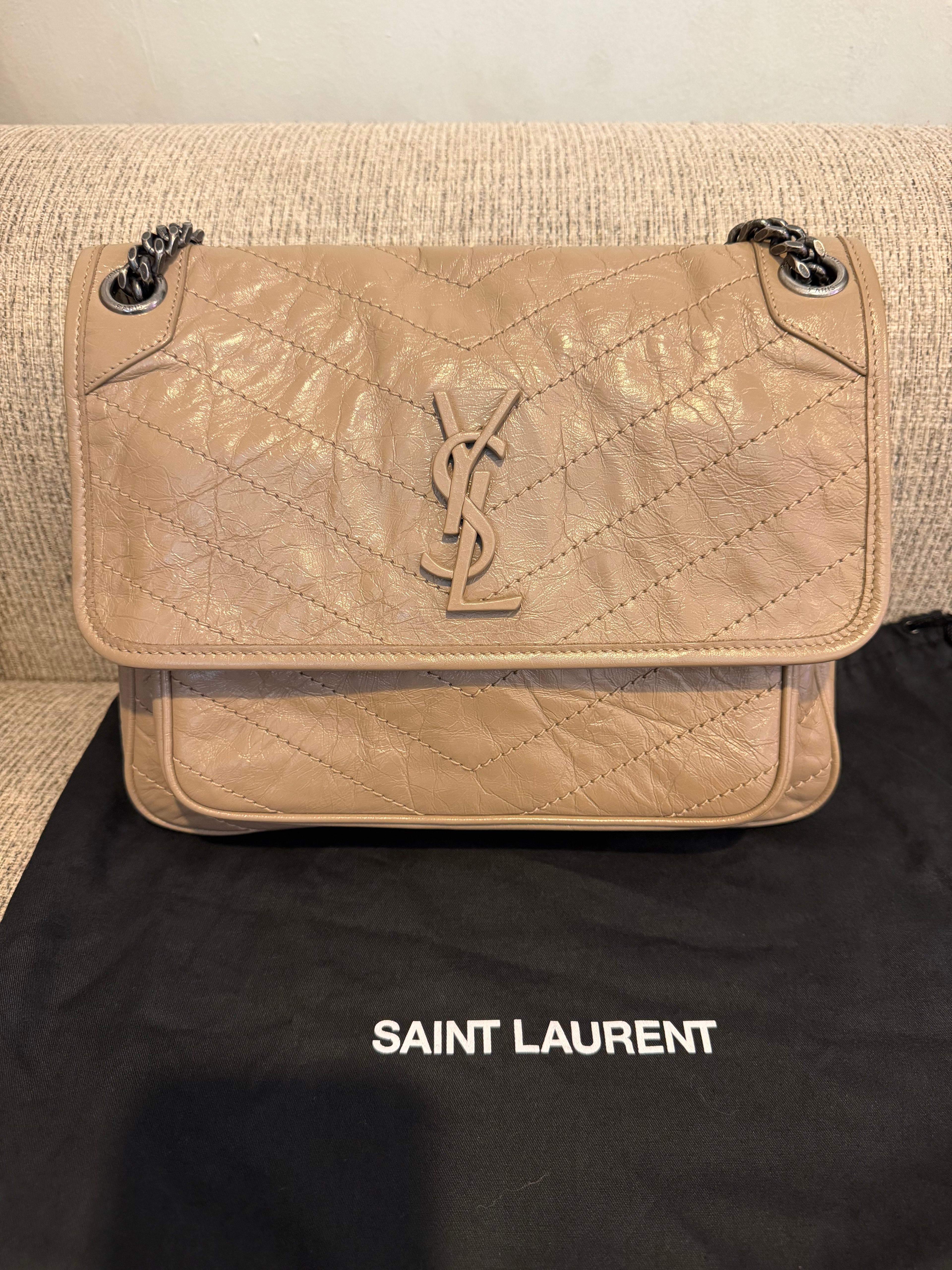 YSL Nikki Medium Dark Beige/Taupe