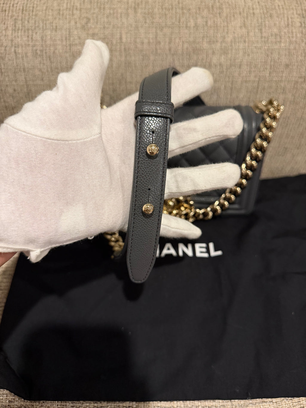 Chanel Leboy Small Grey Champagne Gold HW*Microchipped*