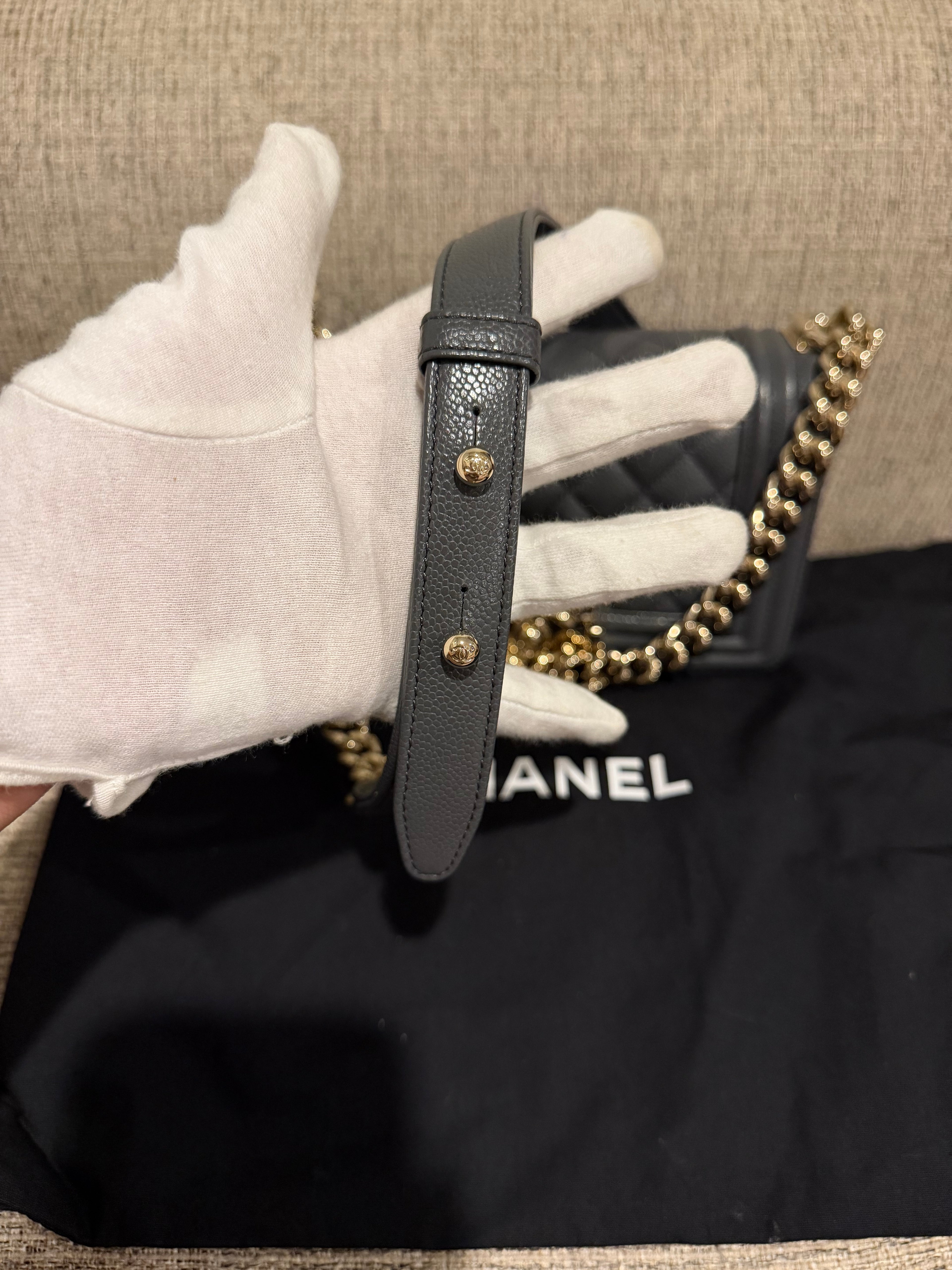 Chanel Leboy Small Grey Champagne Gold HW*Microchipped*