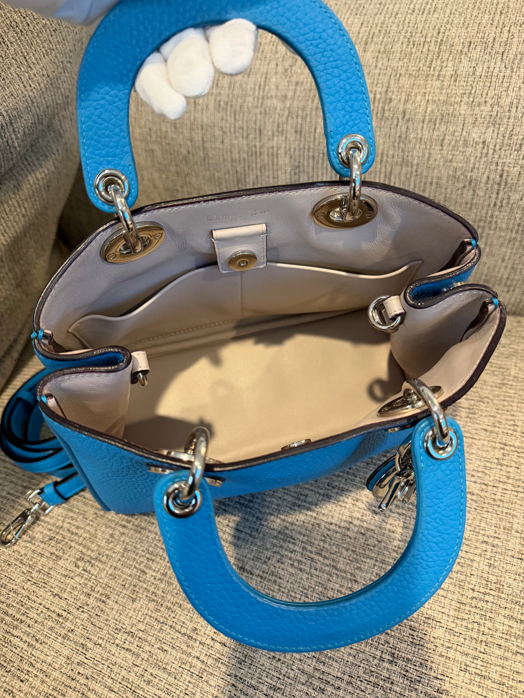 Lady Dior Small Blue Grained Leather