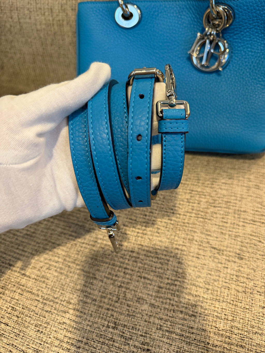 Lady Dior Small Blue Grained Leather