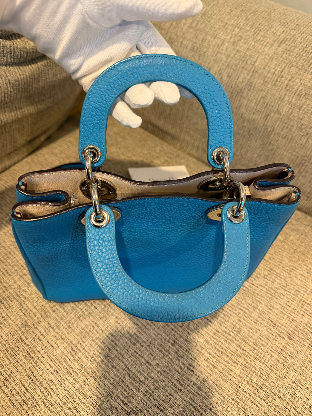 Lady Dior Small Blue Grained Leather