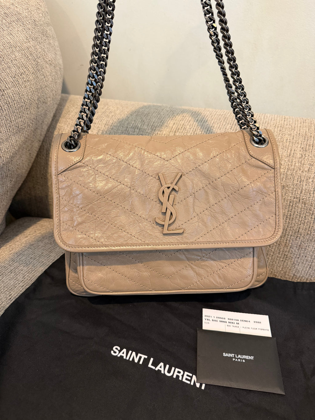 YSL Nikki Medium Dark Beige/Taupe