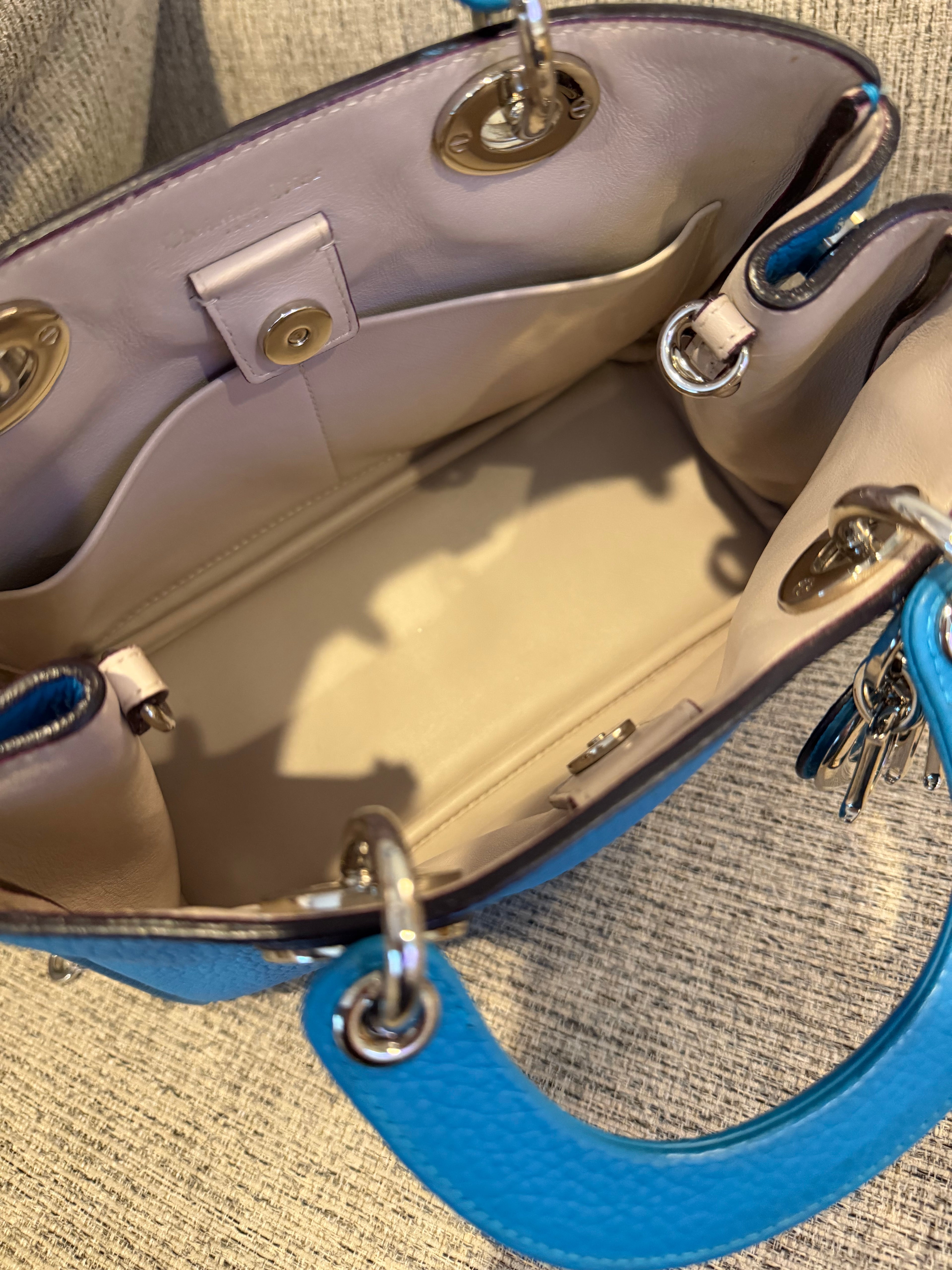 Lady Dior Small Blue Grained Leather