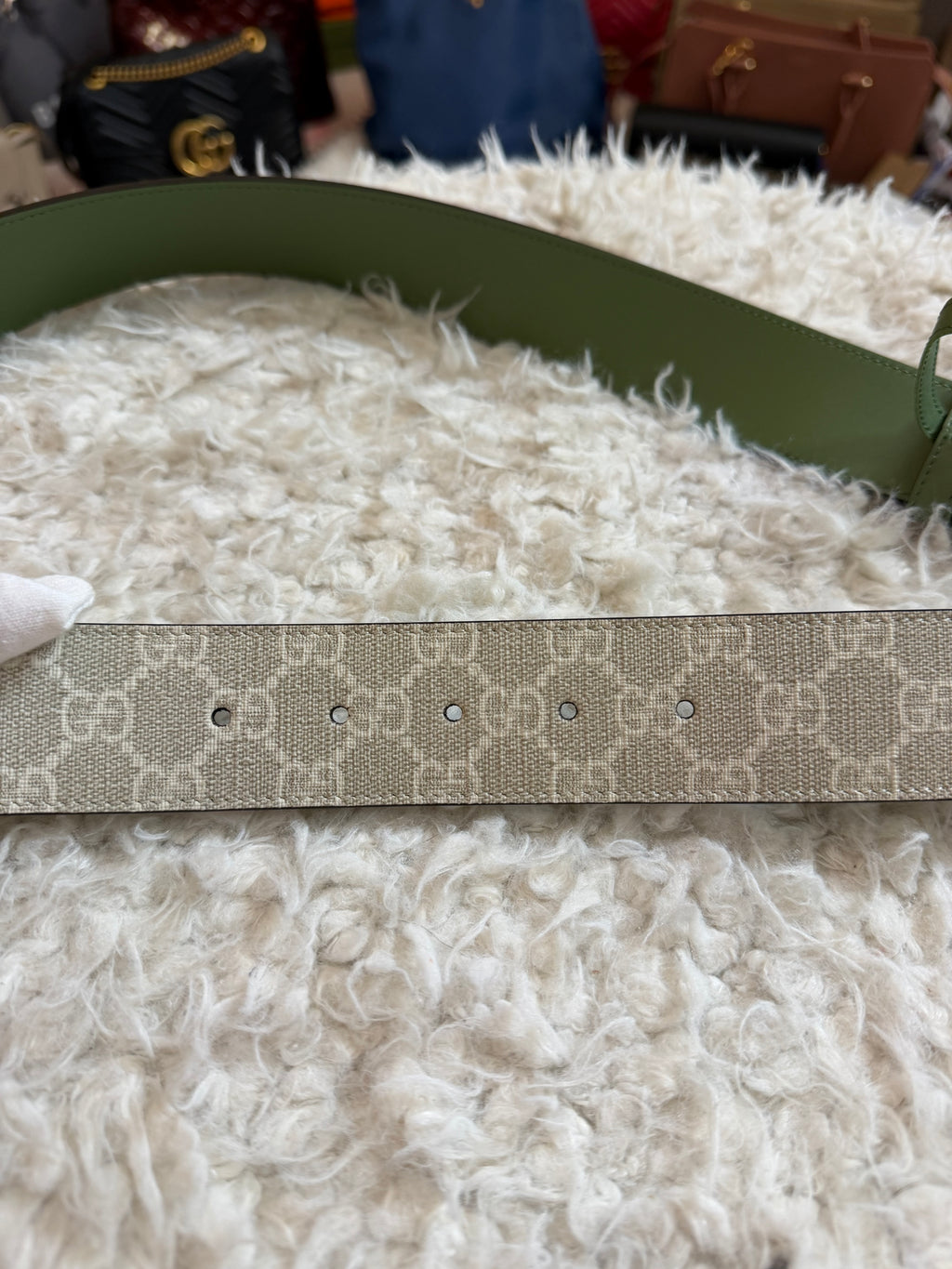 Gucci Belt White Gg Green sz 80 Bnew Limited