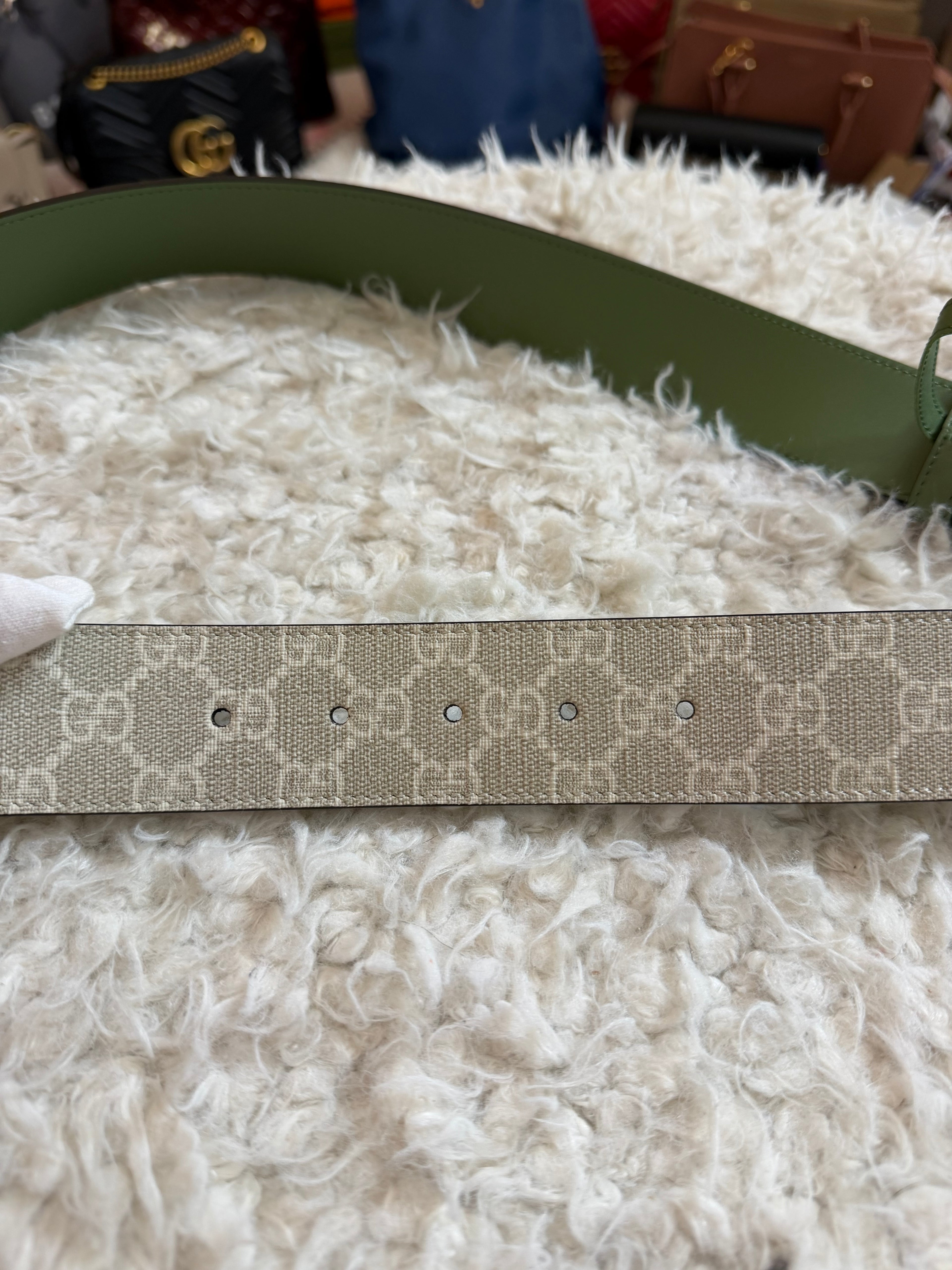 Gucci Belt White Gg Green sz 80 Bnew Limited
