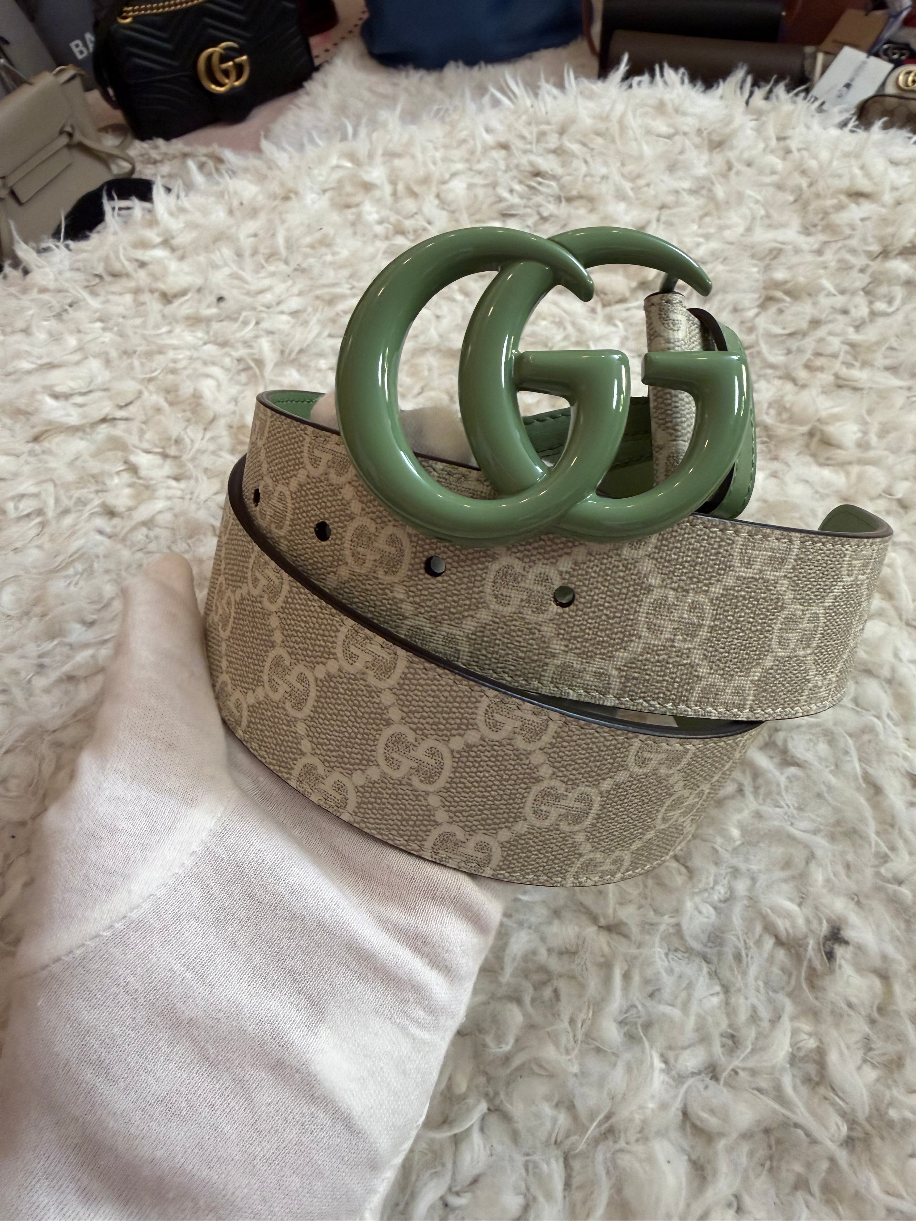 Gucci Belt White Gg Green sz 80 Bnew Limited