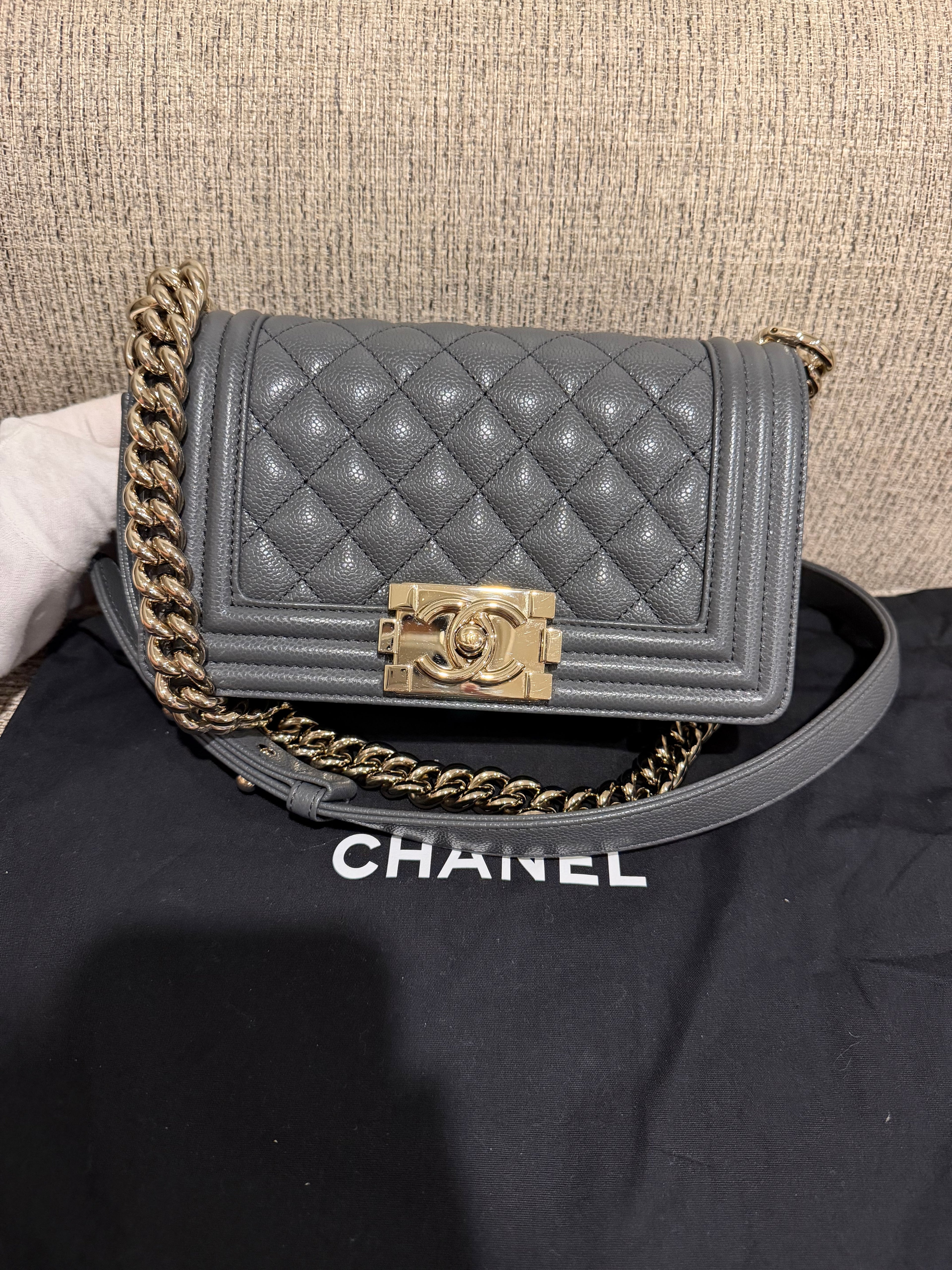 Chanel Leboy Small Grey Champagne Gold HW*Microchipped*