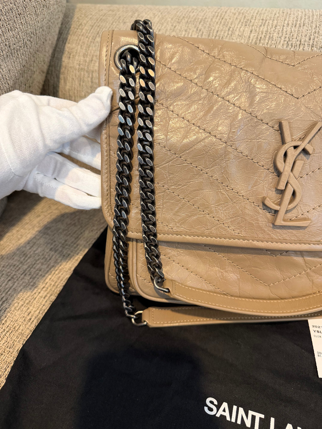 YSL Nikki Medium Dark Beige/Taupe