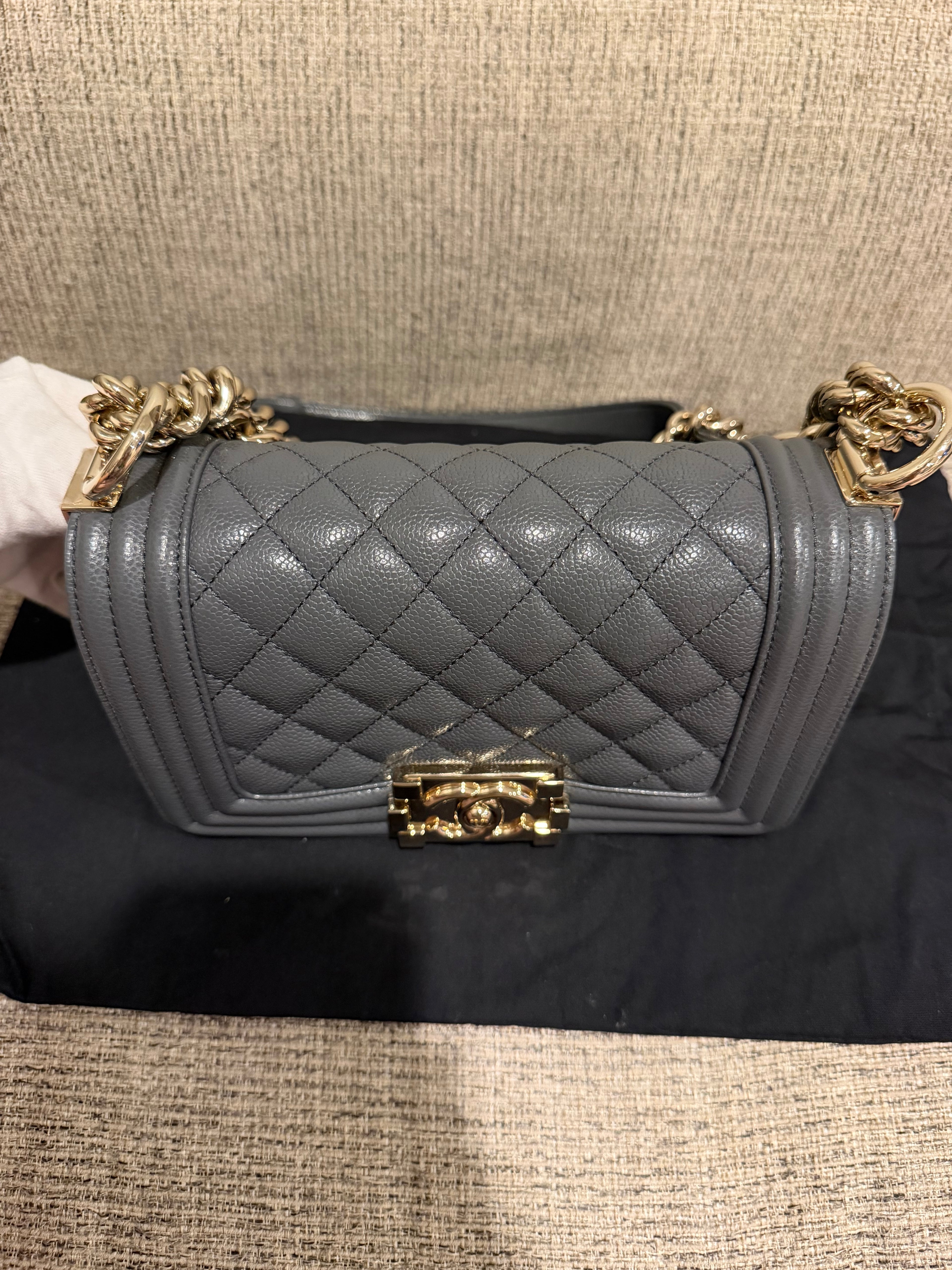Chanel Leboy Small Grey Champagne Gold HW*Microchipped*