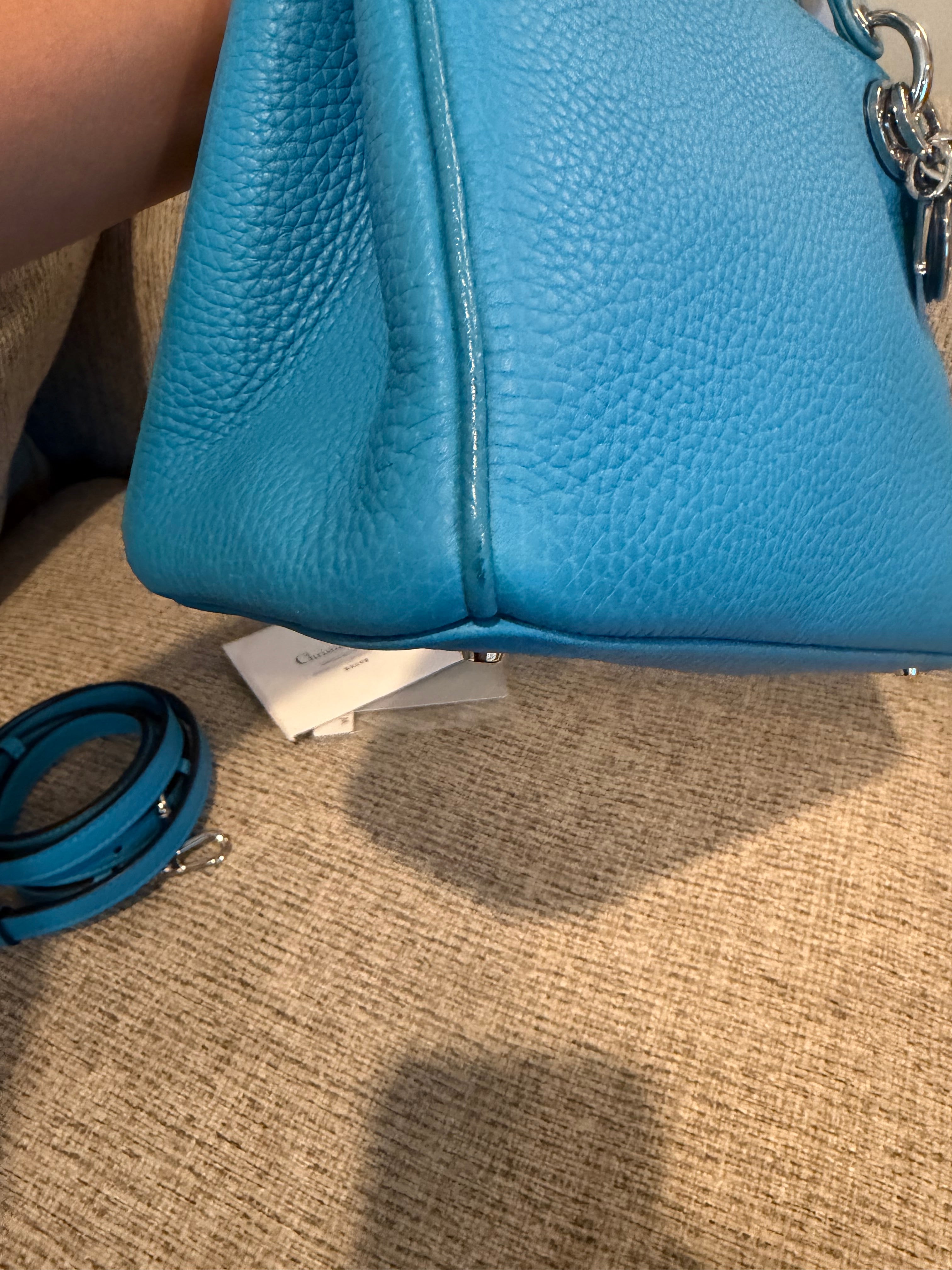 Lady Dior Small Blue Grained Leather
