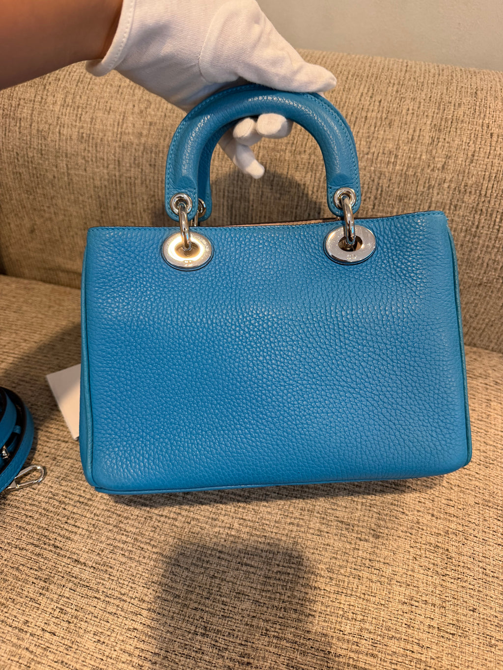 Lady Dior Small Blue Grained Leather