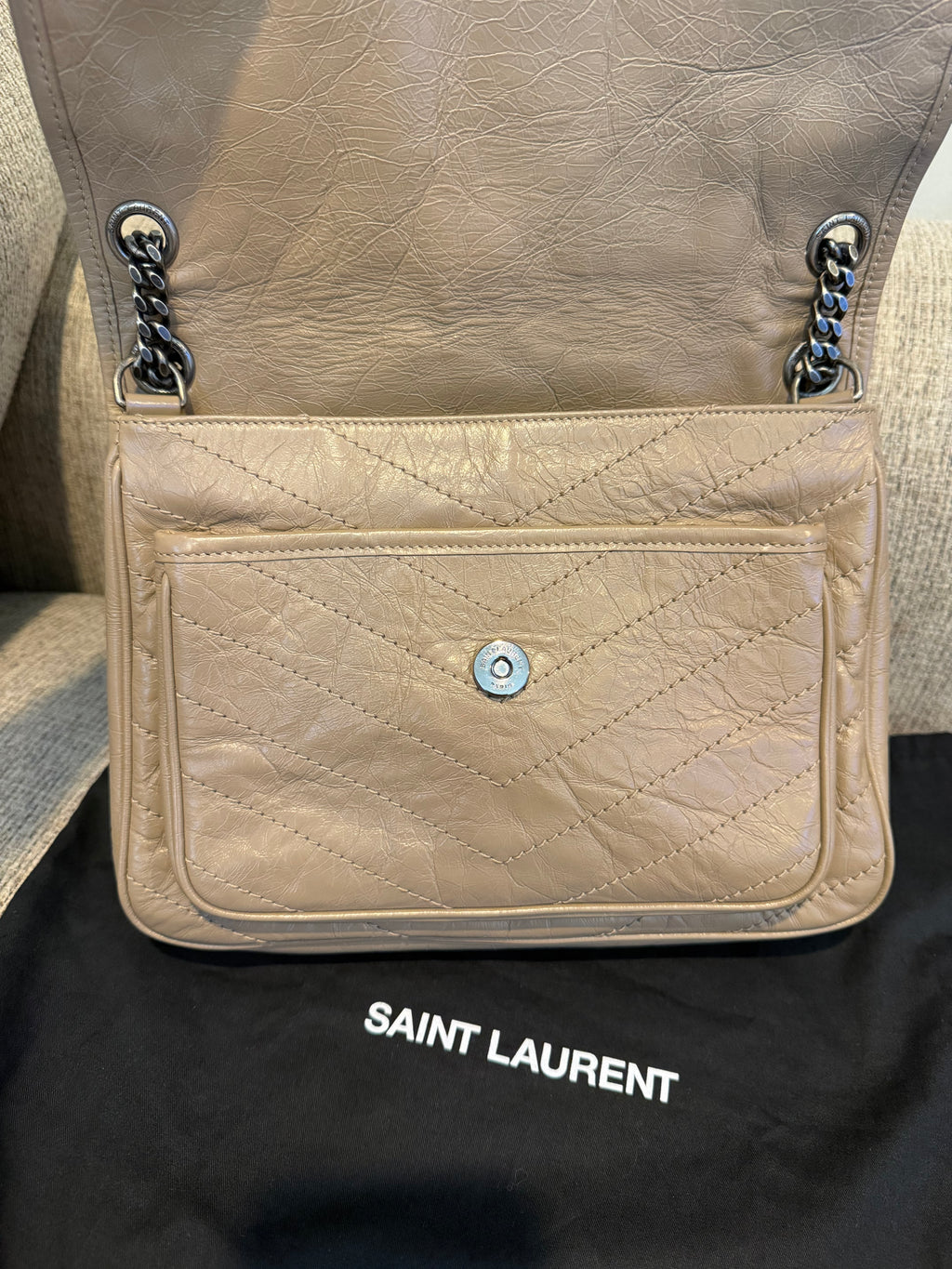 YSL Nikki Medium Dark Beige/Taupe