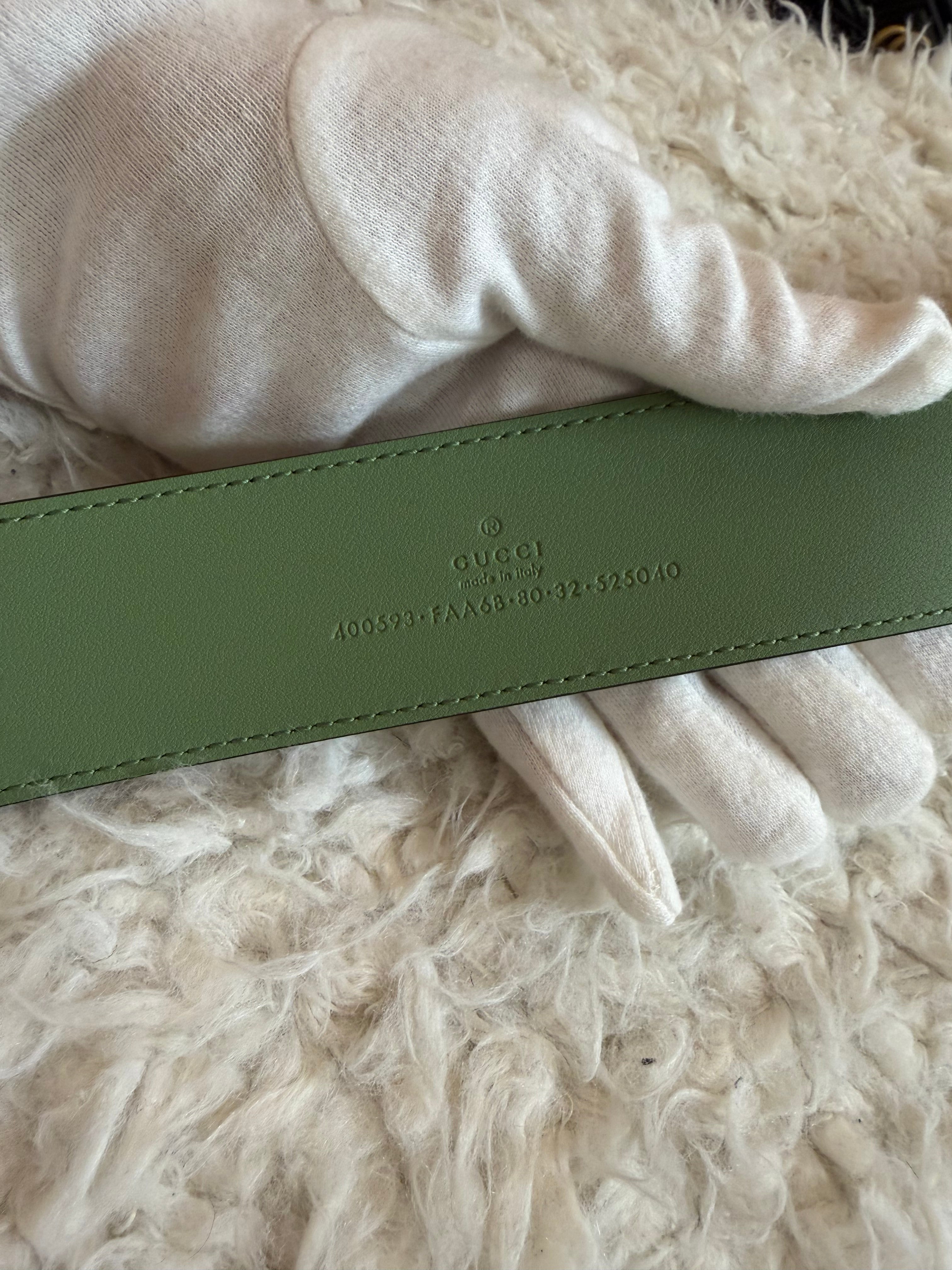 Gucci Belt White Gg Green sz 80 Bnew Limited