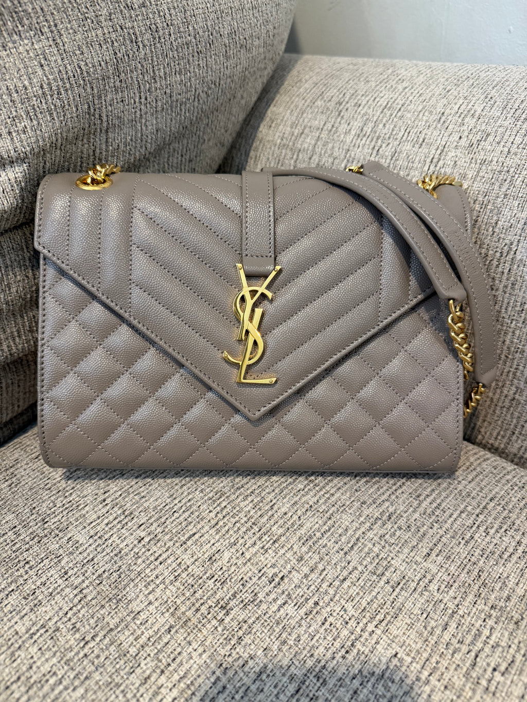YSL Envelope Medium Taupe