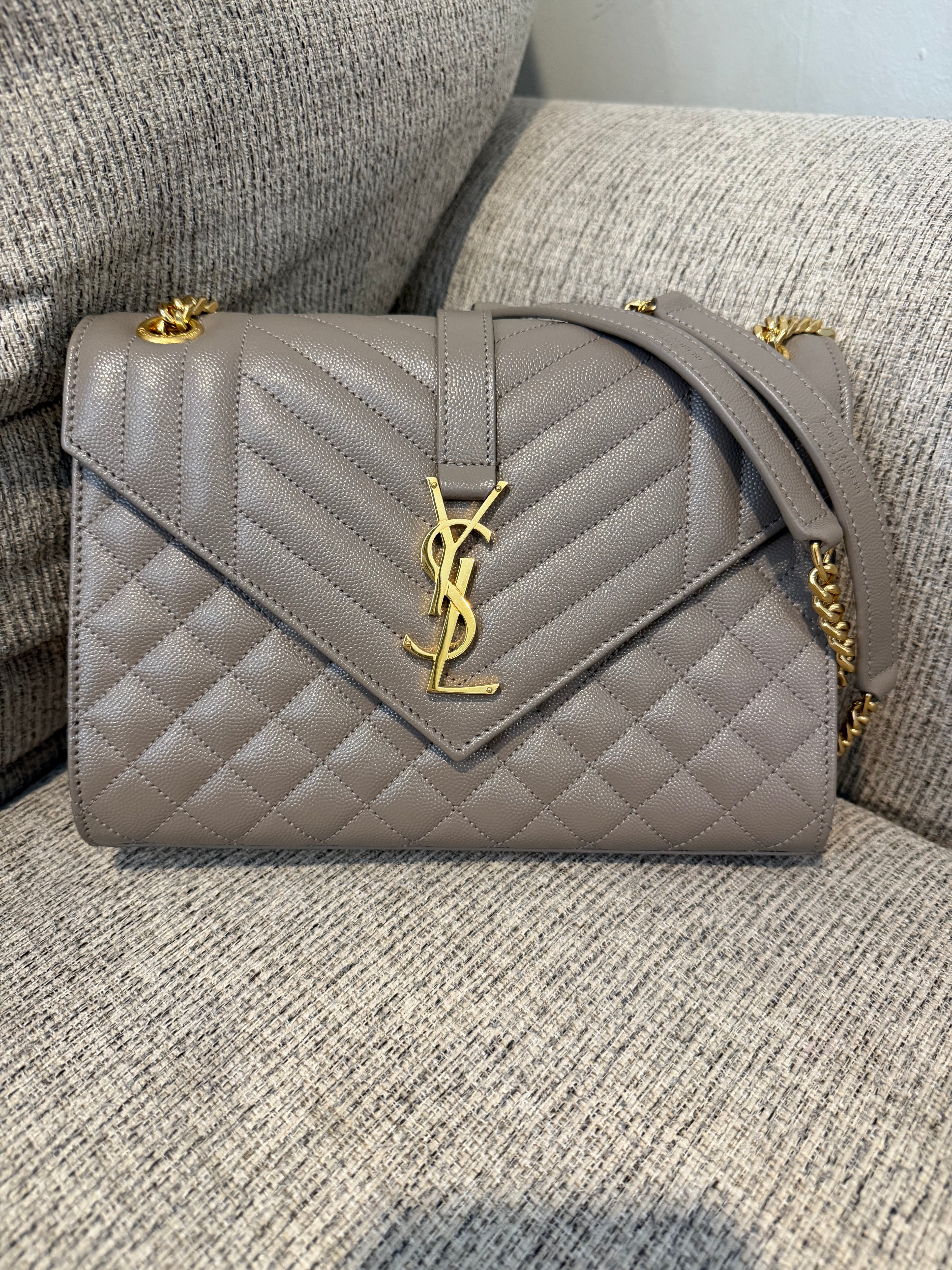 YSL Envelope Medium Taupe