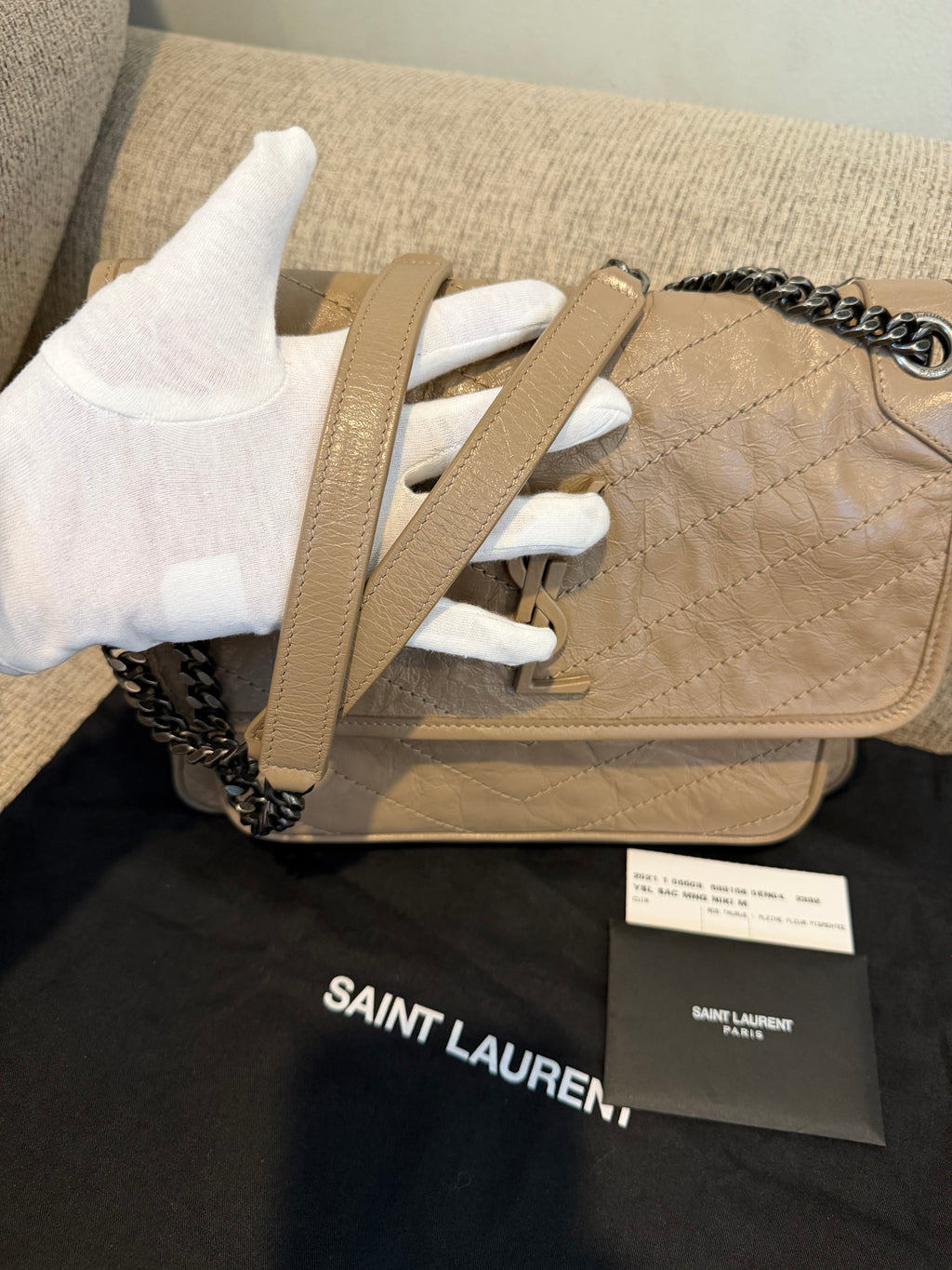 YSL Nikki Medium Dark Beige/Taupe