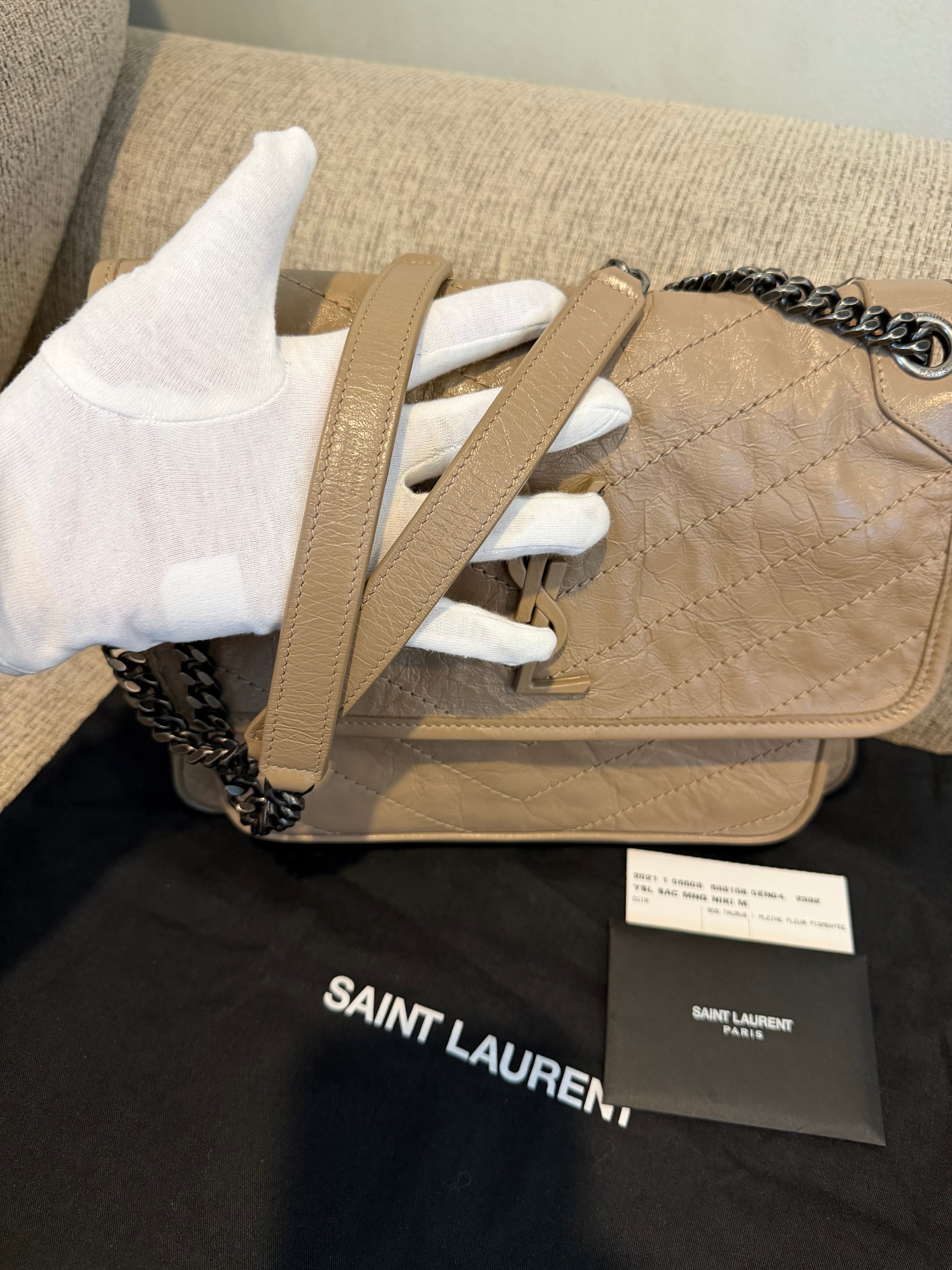 YSL Nikki Medium Dark Beige/Taupe