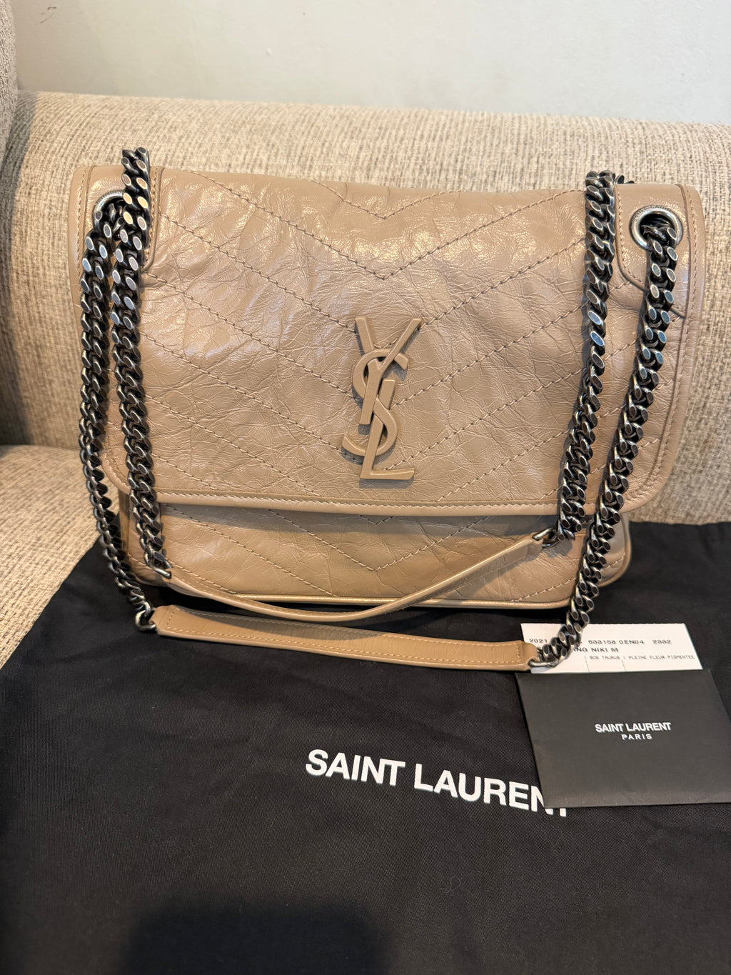YSL Nikki Medium Dark Beige/Taupe