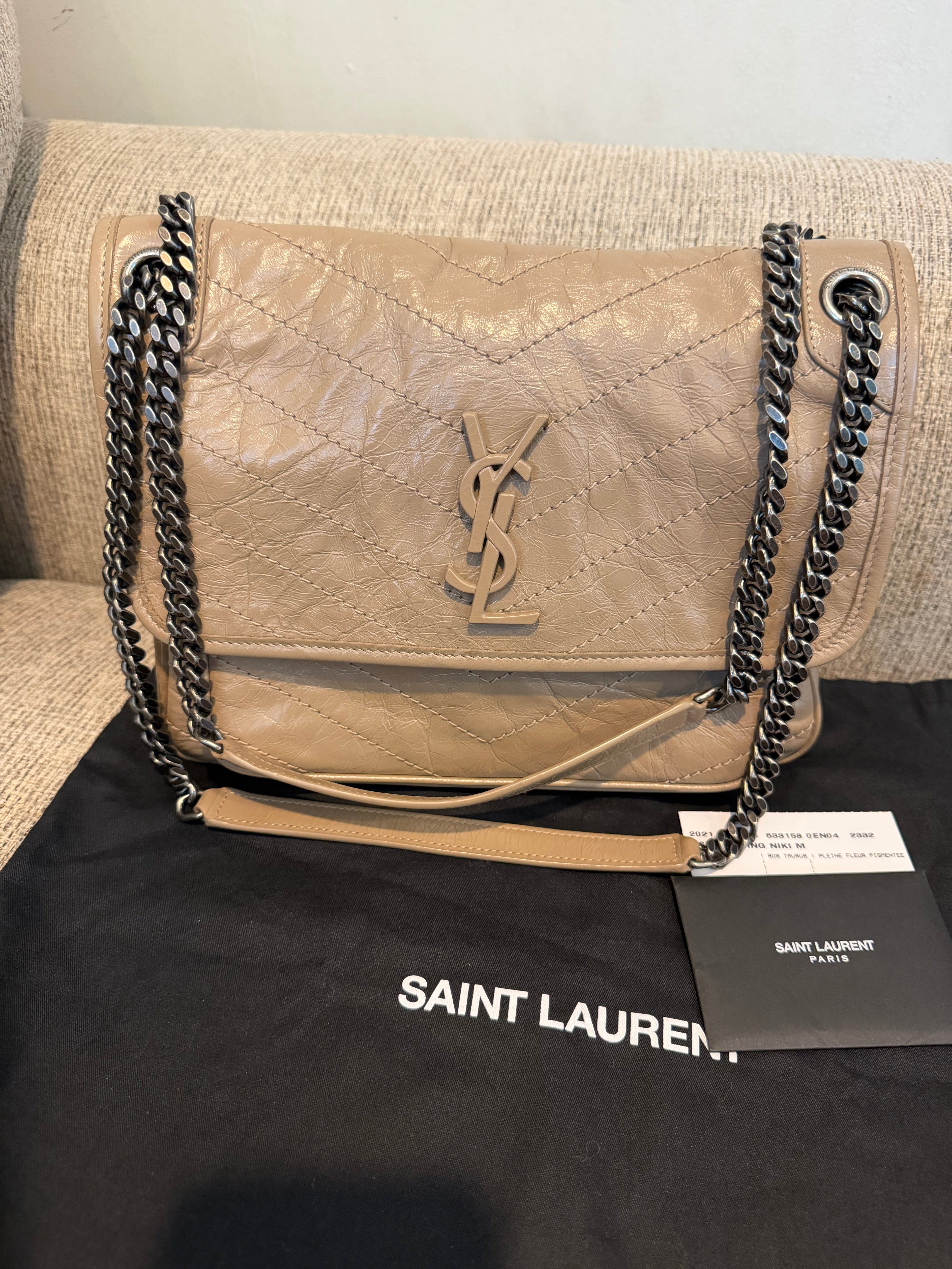 YSL Nikki Medium Dark Beige/Taupe