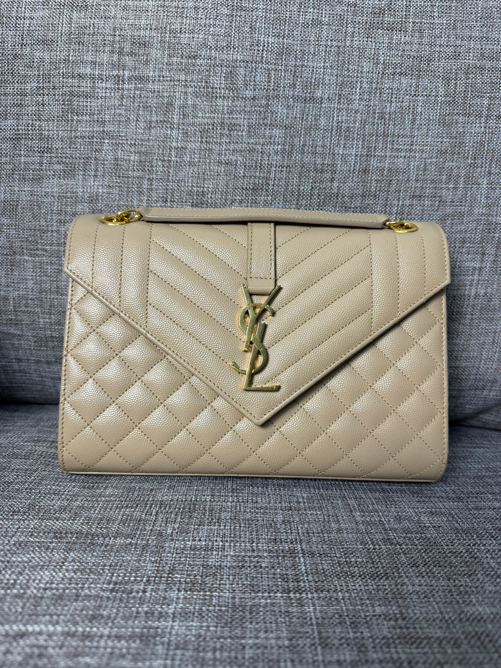 YSL Envelope Medium Beige GHW