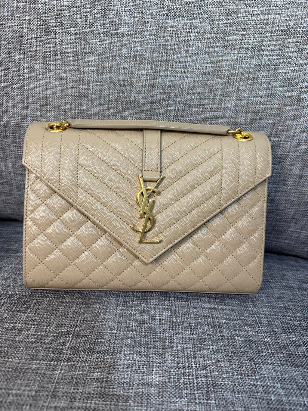 YSL Envelope Medium Beige GHW
